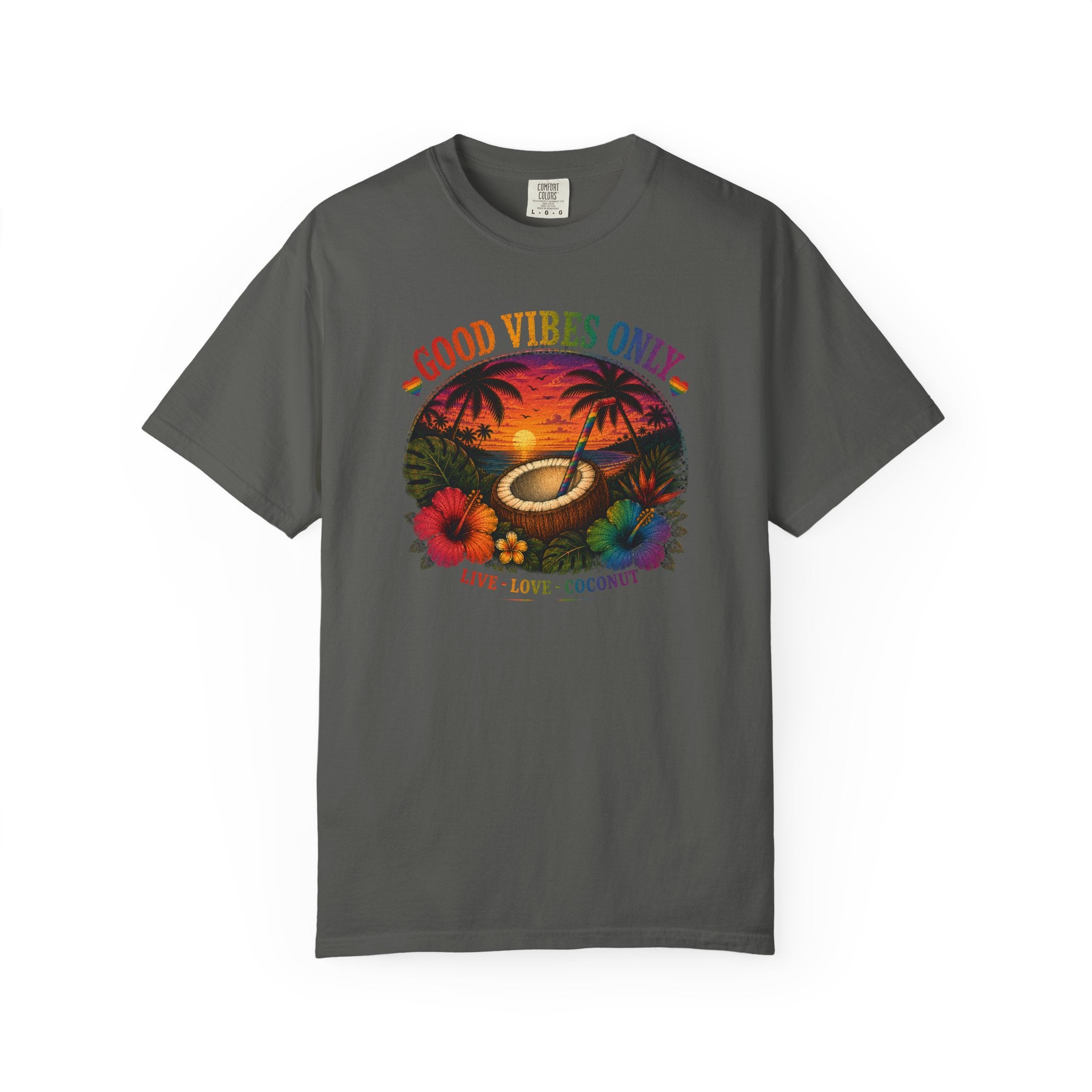 Good Vibes Only T-Shirt — Tropical Sunset Coconut Beach Tee