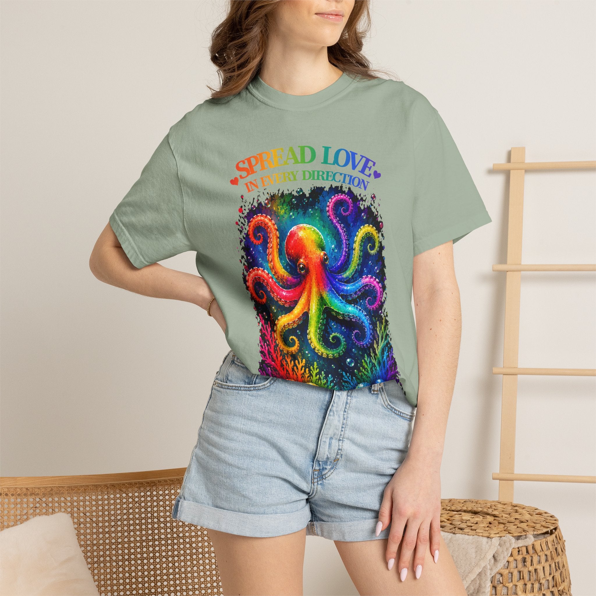 Spread Love Octopus T-Shirt — Rainbow Psychedelic Ocean Art Tee