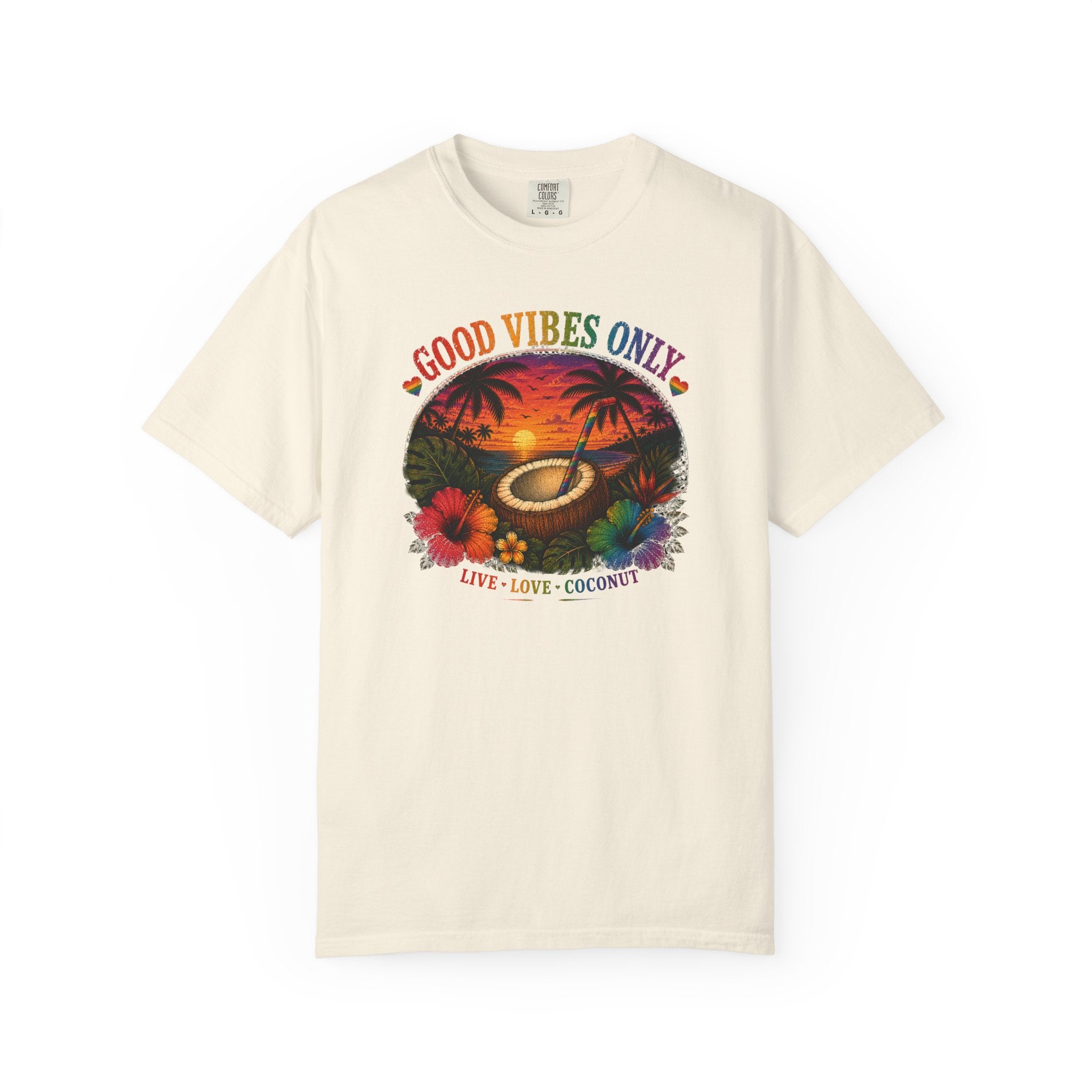 Good Vibes Only T-Shirt — Tropical Sunset Coconut Beach Tee
