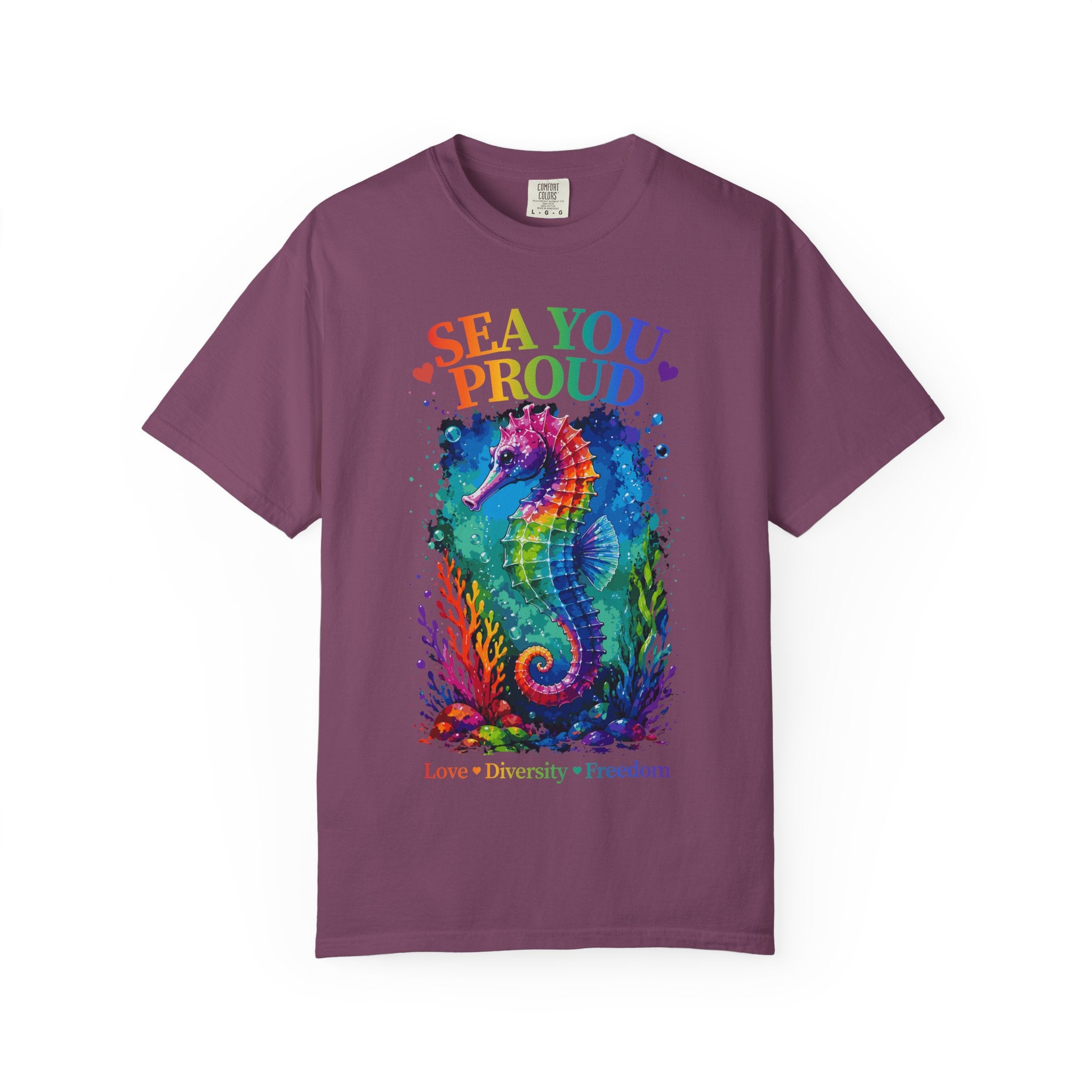 Sea You Proud T-Shirt — Rainbow Seahorse Pride Tee (Love • Diversity • Freedom)