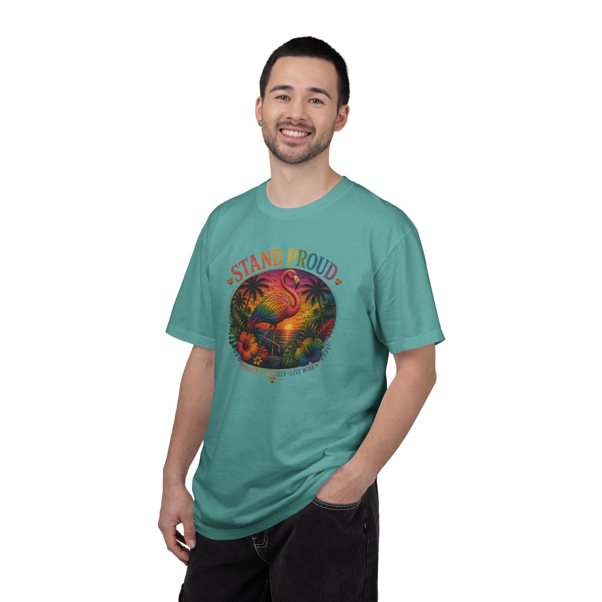 Stand Proud Flamingo T-Shirt — Tropical Pride Graphic Tee