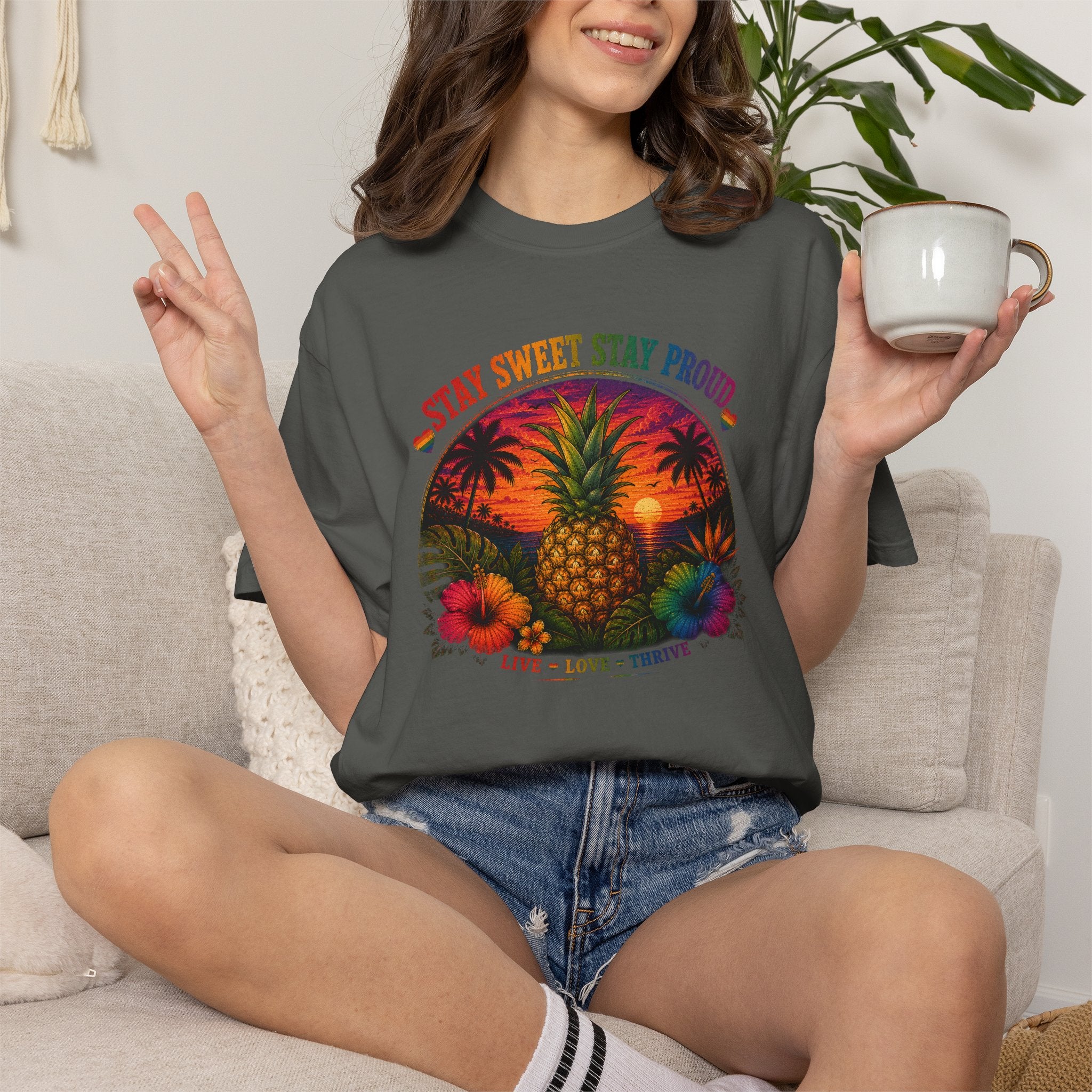 Pineapple Sunset T‑Shirt — “Stay Sweet Stay Proud” Tropical Graphic Tee