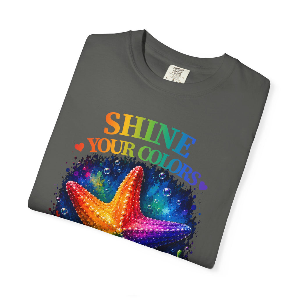 Shine Your Colors Starfish T-Shirt — "Different is Beautiful" Rainbow Ocean Tee