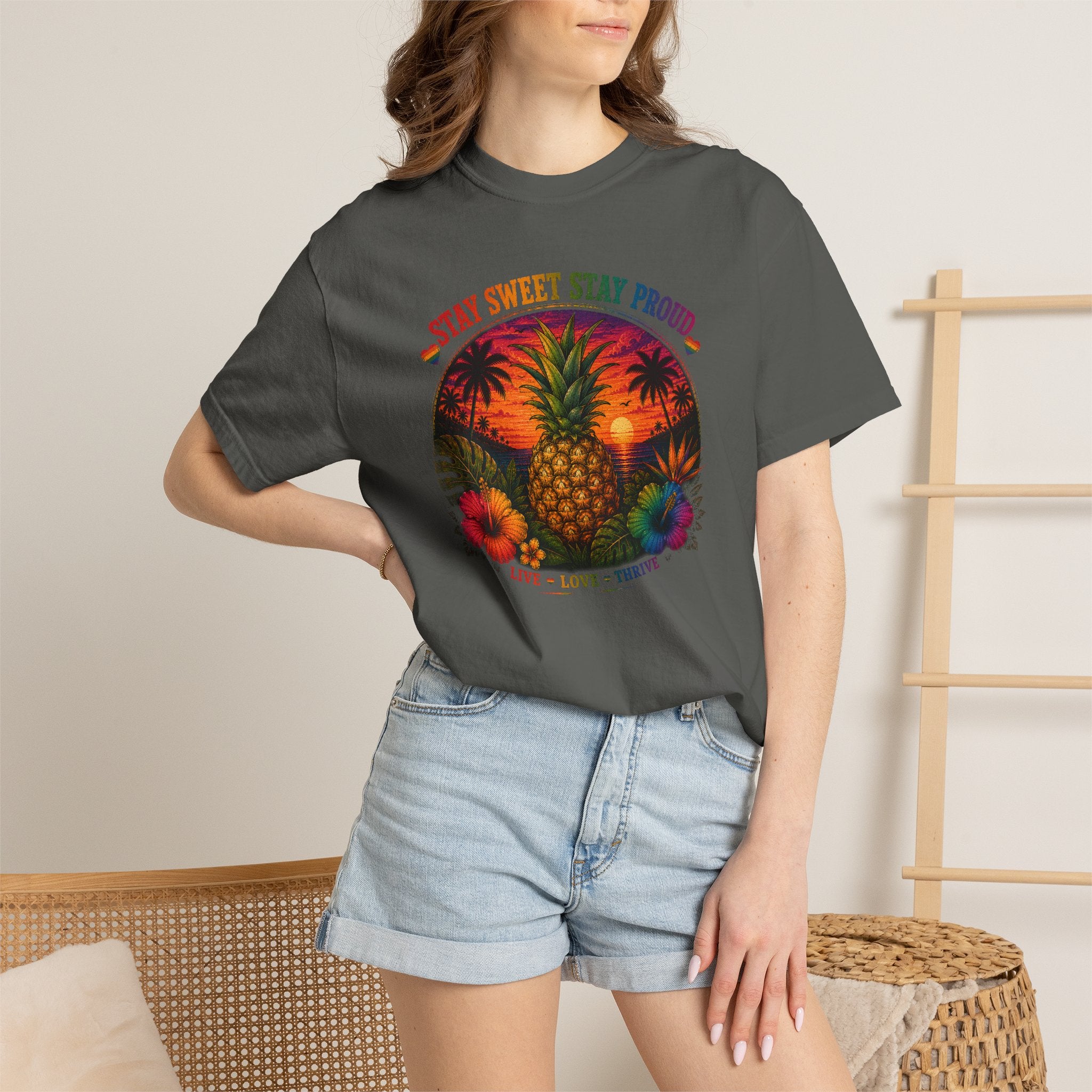 Pineapple Sunset T‑Shirt — “Stay Sweet Stay Proud” Tropical Graphic Tee