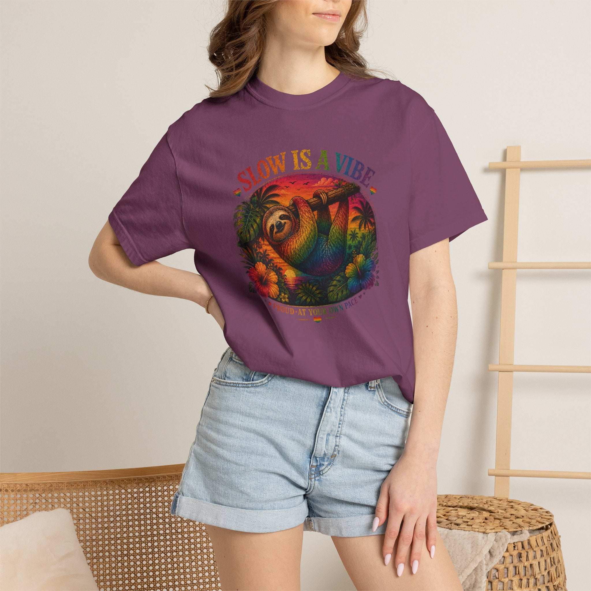Slow Is A Vibe T-Shirt — Retro Sloth Graphic Tee