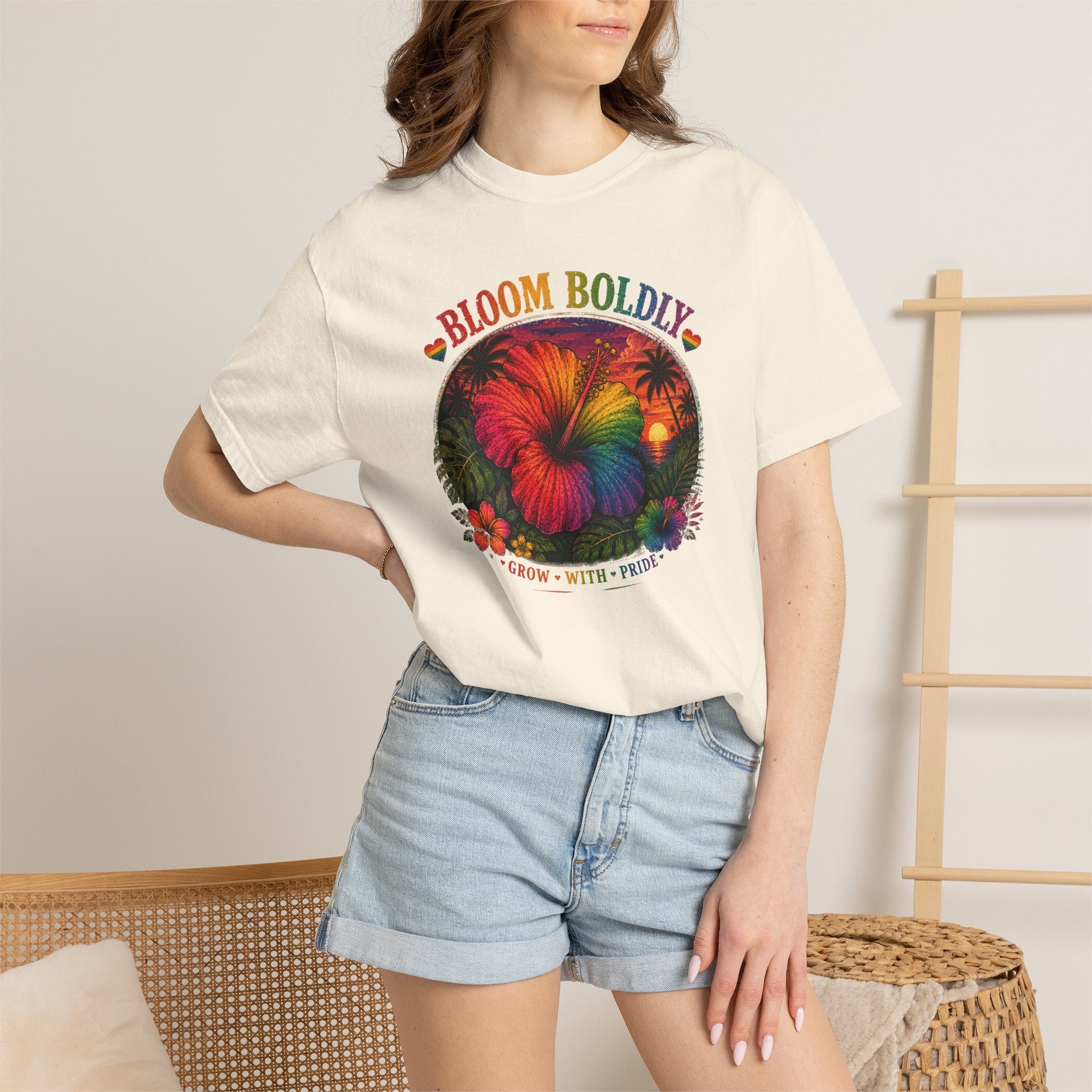 Bloom Boldly T-Shirt — Rainbow Floral Pride Graphic Tee
