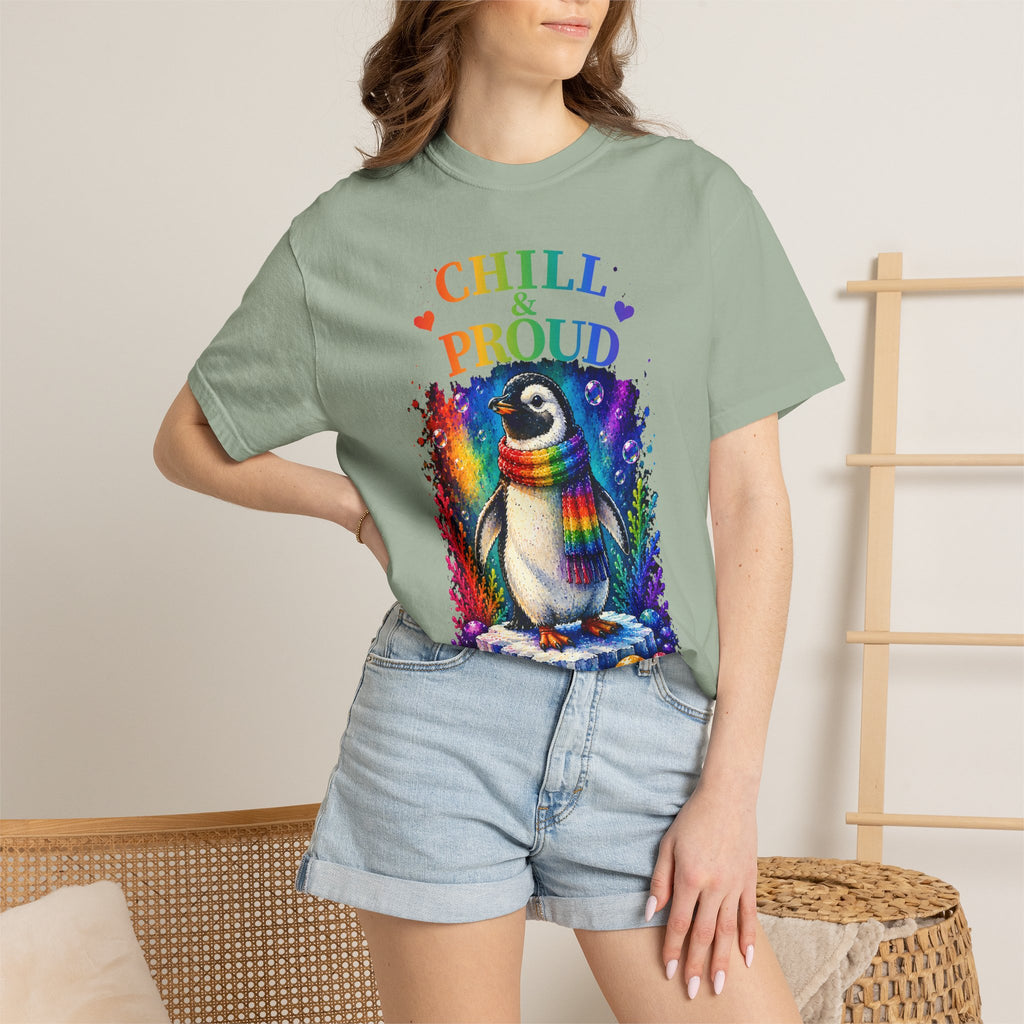Chill & Proud Penguin T-Shirt — Rainbow LGBTQ+ Pride Tee (Love Knows No Rules)