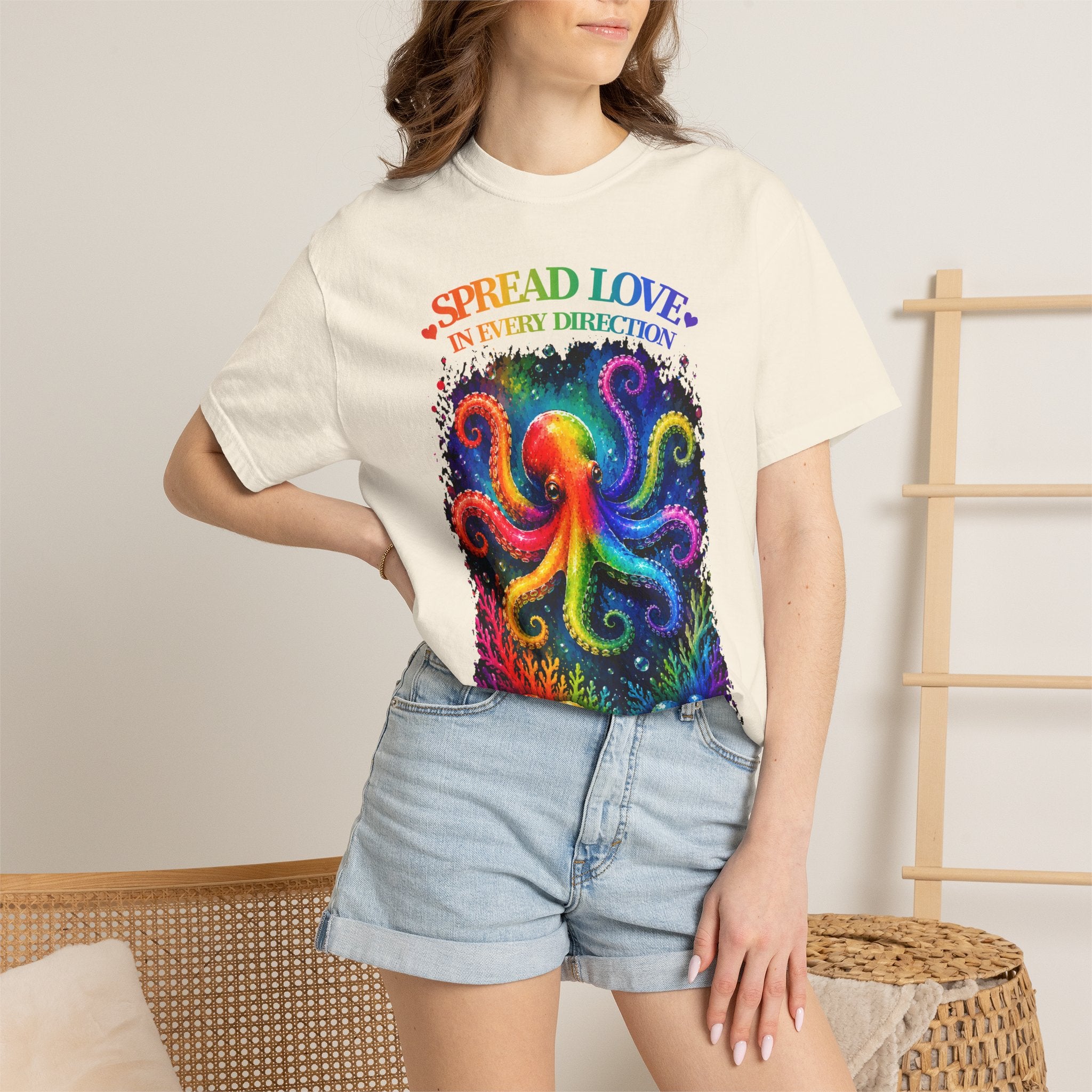 Spread Love Octopus T-Shirt — Rainbow Psychedelic Ocean Art Tee