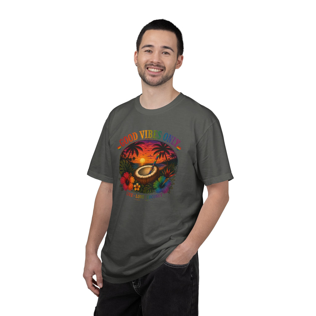 Good Vibes Only T-Shirt — Tropical Sunset Coconut Beach Tee
