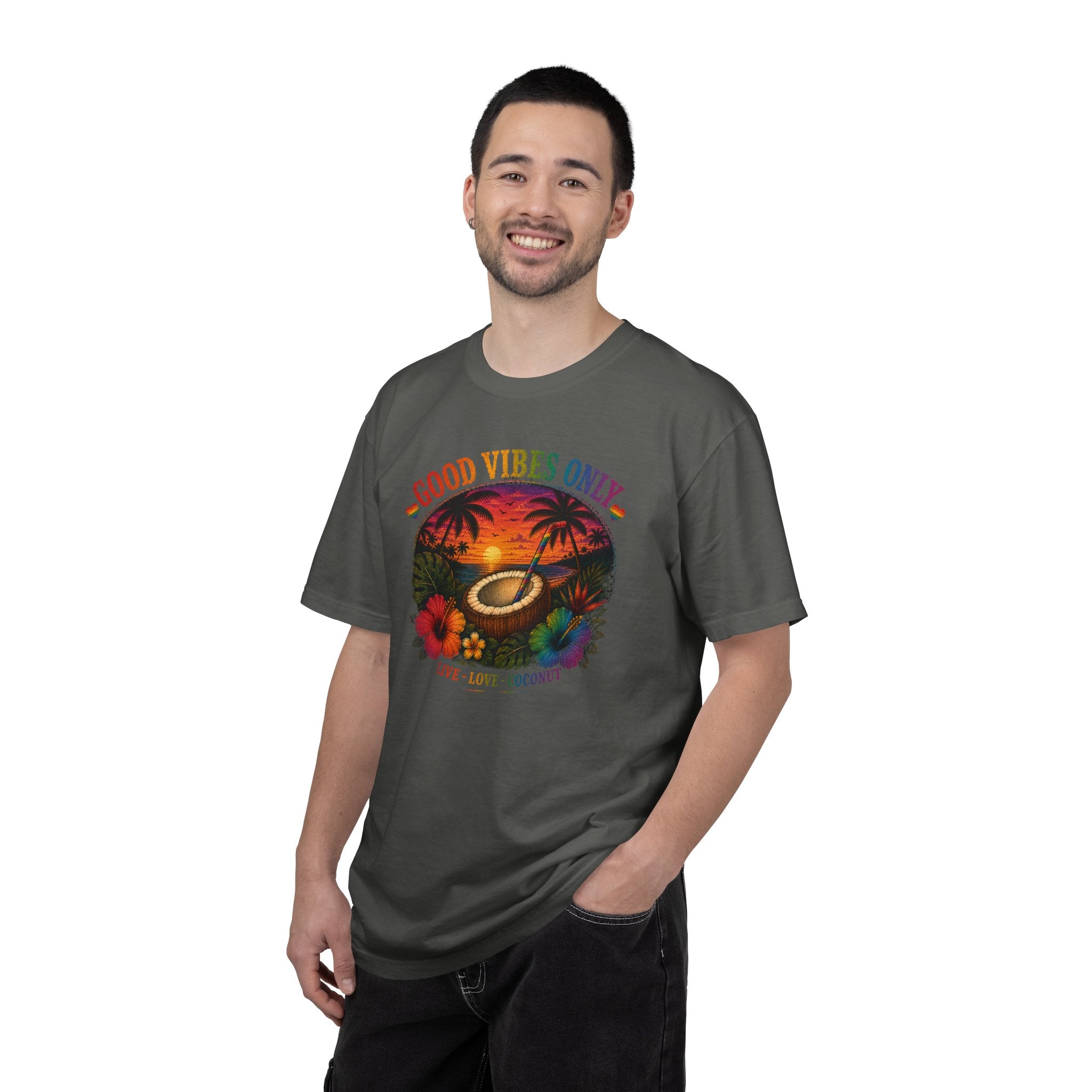 Good Vibes Only T-Shirt — Tropical Sunset Coconut Beach Tee