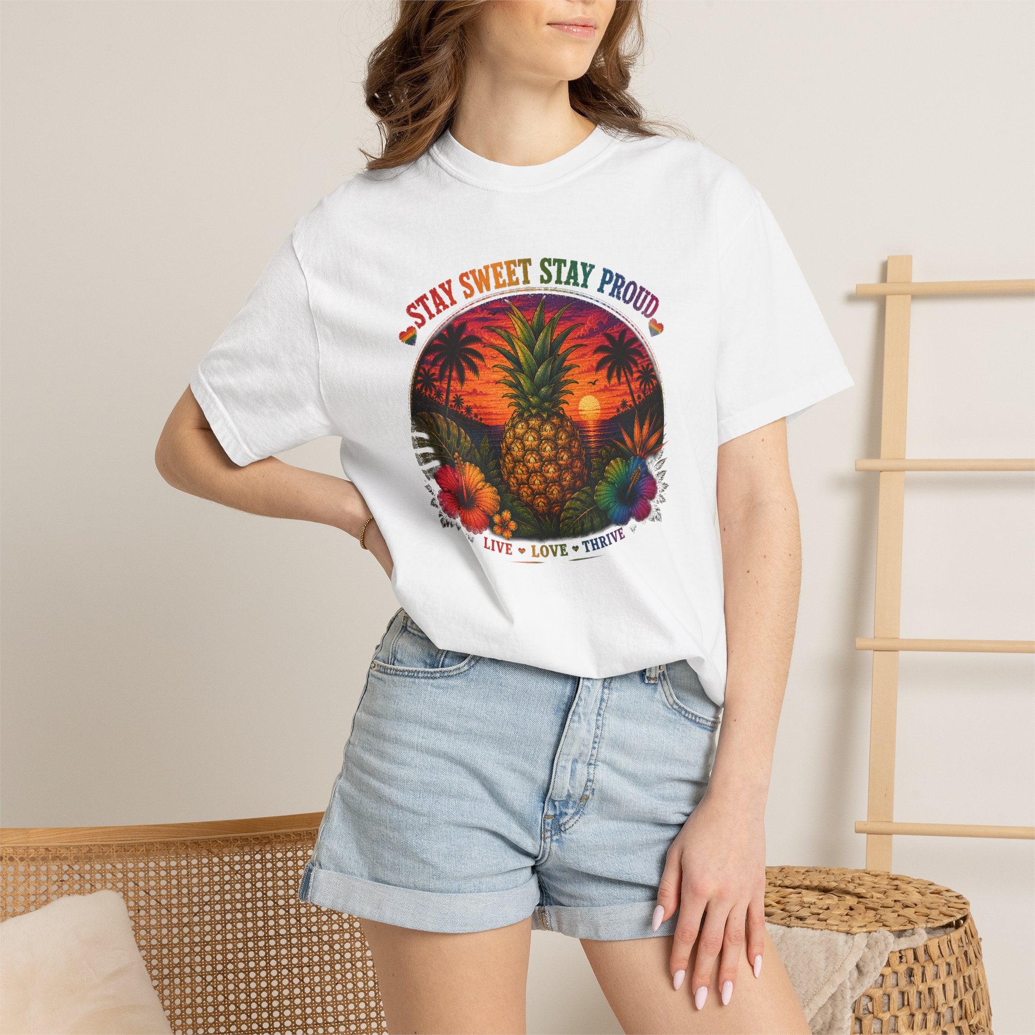 Pineapple Sunset T‑Shirt — “Stay Sweet Stay Proud” Tropical Graphic Tee
