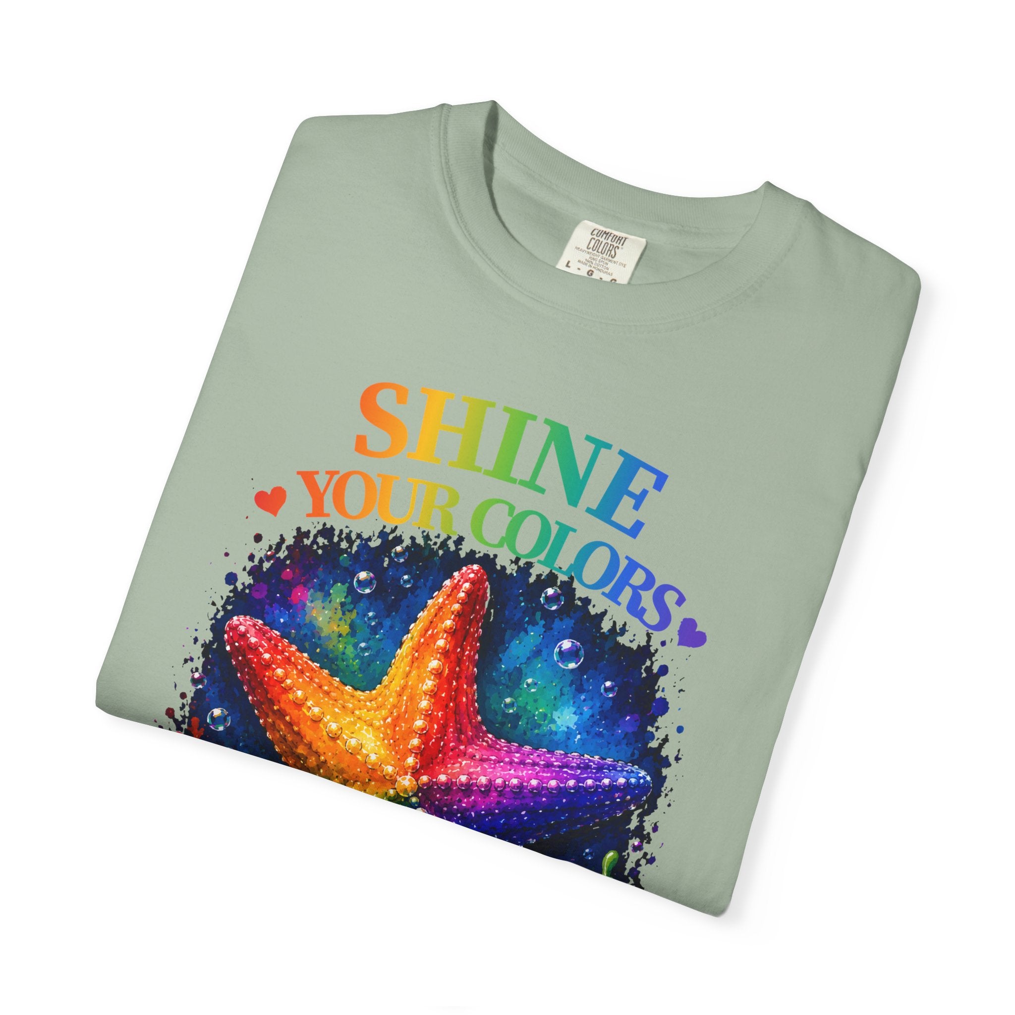 Shine Your Colors Starfish T-Shirt — "Different is Beautiful" Rainbow Ocean Tee