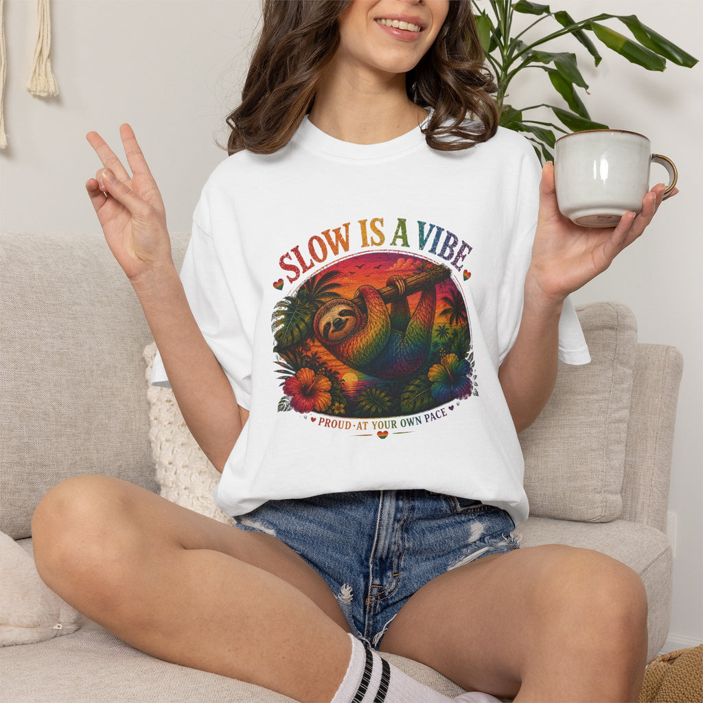 Slow Is A Vibe T-Shirt — Retro Sloth Graphic Tee