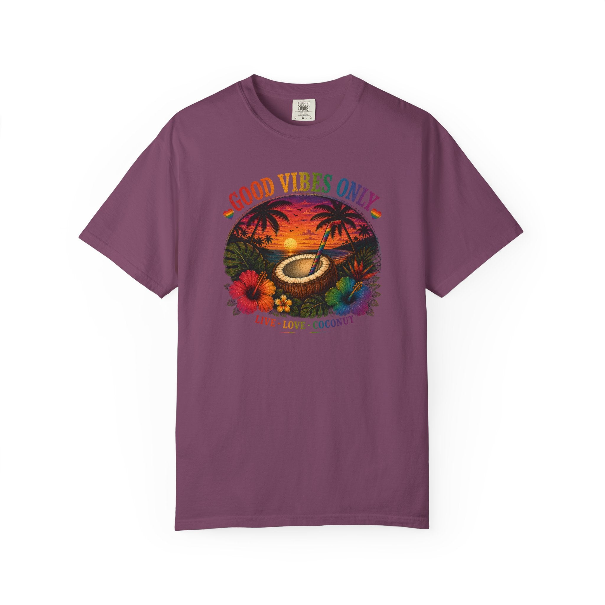 Good Vibes Only T-Shirt — Tropical Sunset Coconut Beach Tee