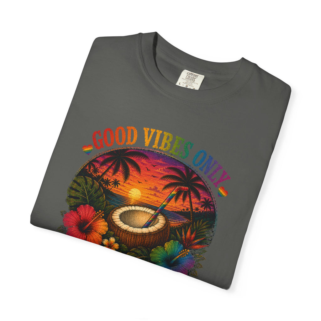 Good Vibes Only T-Shirt — Tropical Sunset Coconut Beach Tee