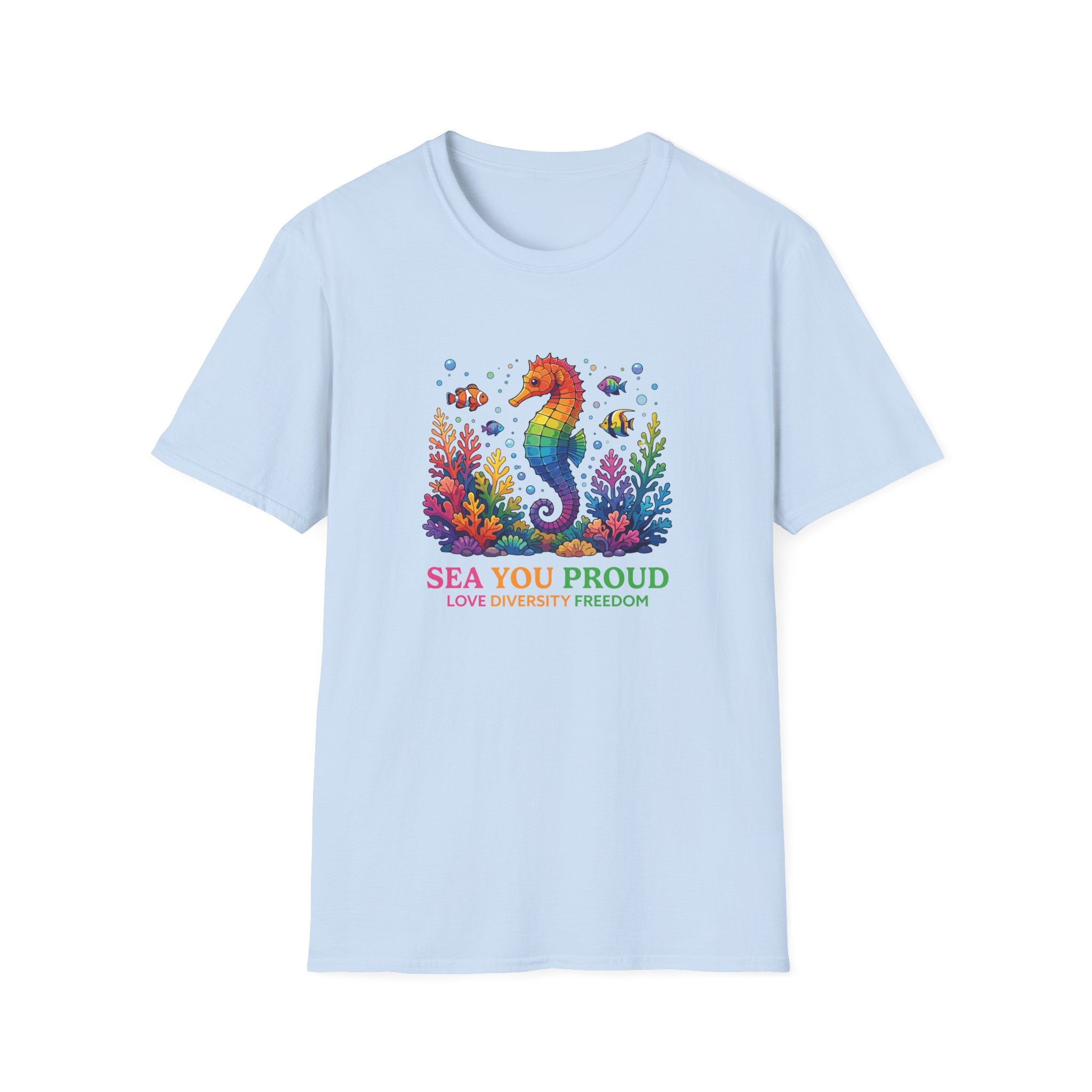 Seahorse Pride T-Shirt — "Sea You Proud" Rainbow LGBTQ+ Tee