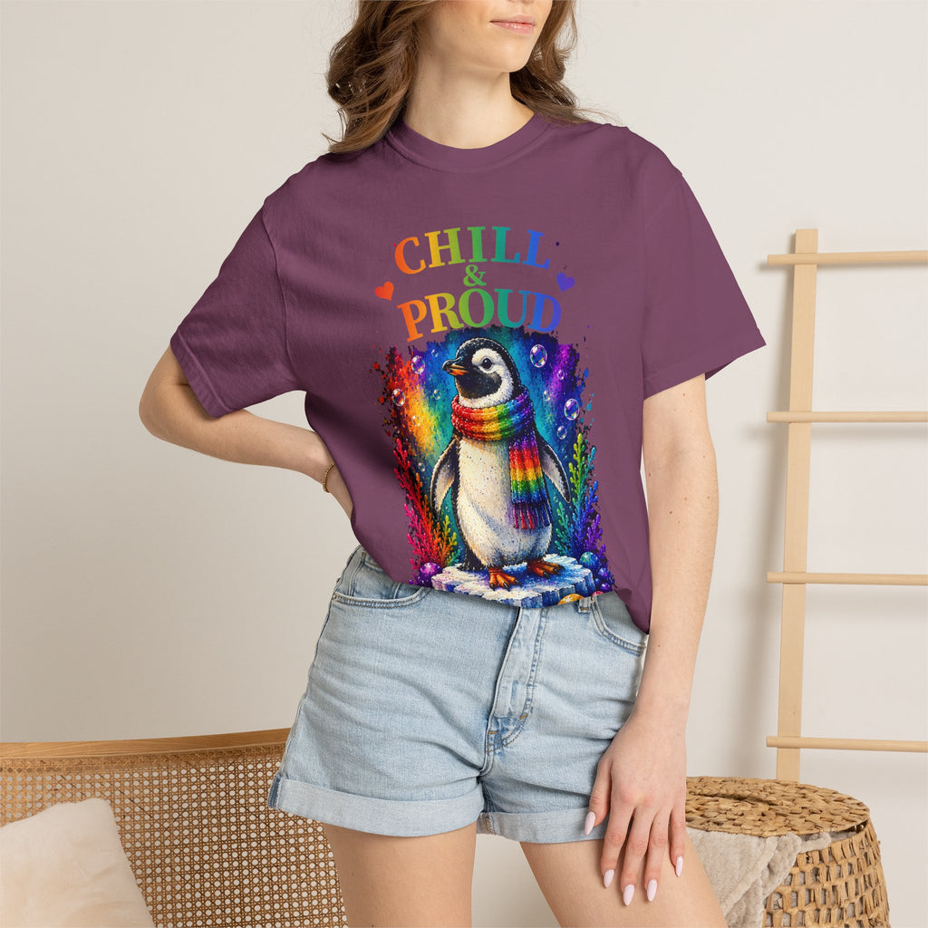 Chill & Proud Penguin T-Shirt — Rainbow LGBTQ+ Pride Tee (Love Knows No Rules)