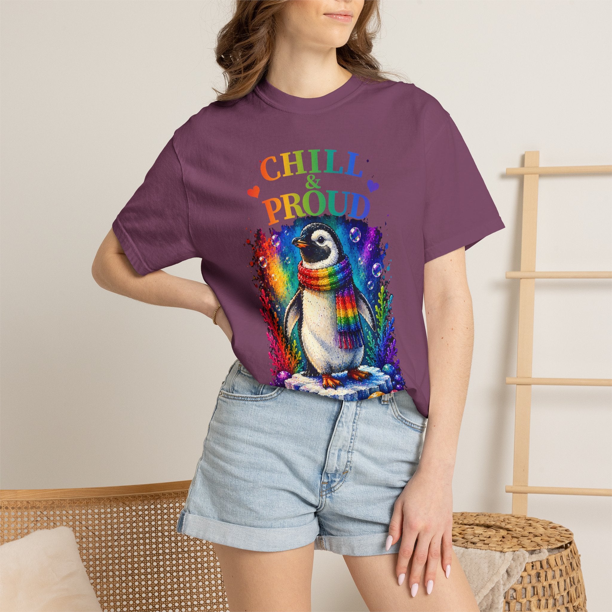 Chill & Proud Penguin T-Shirt — Rainbow LGBTQ+ Pride Tee (Love Knows No Rules)