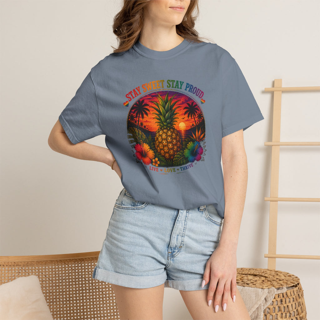 Pineapple Sunset T‑Shirt — “Stay Sweet Stay Proud” Tropical Graphic Tee