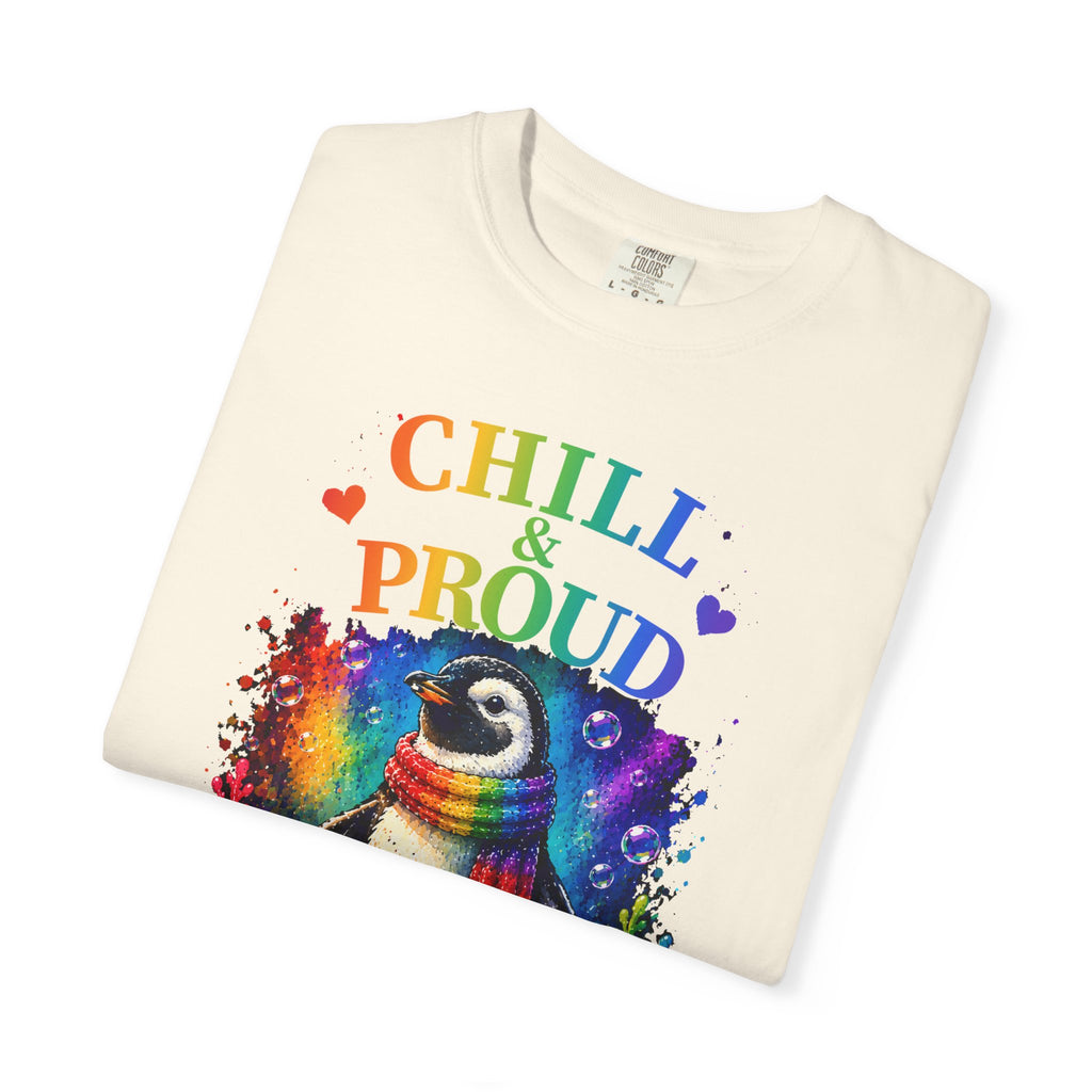 Chill & Proud Penguin T-Shirt — Rainbow LGBTQ+ Pride Tee (Love Knows No Rules)