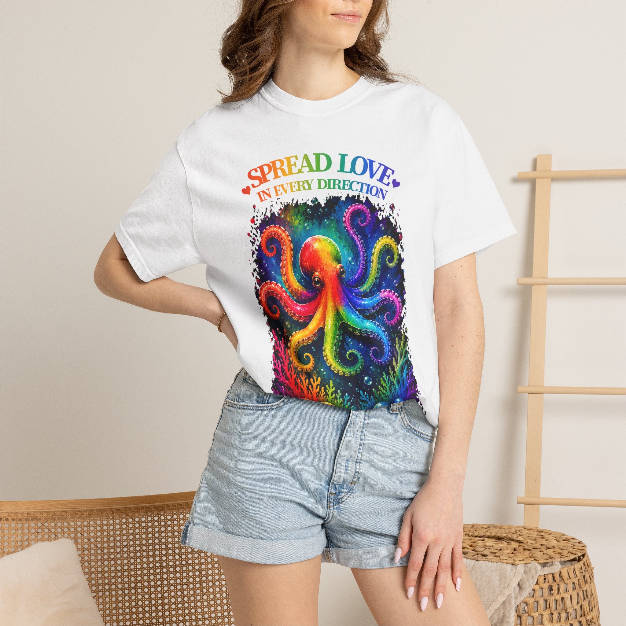 Spread Love Octopus T-Shirt — Rainbow Psychedelic Ocean Art Tee