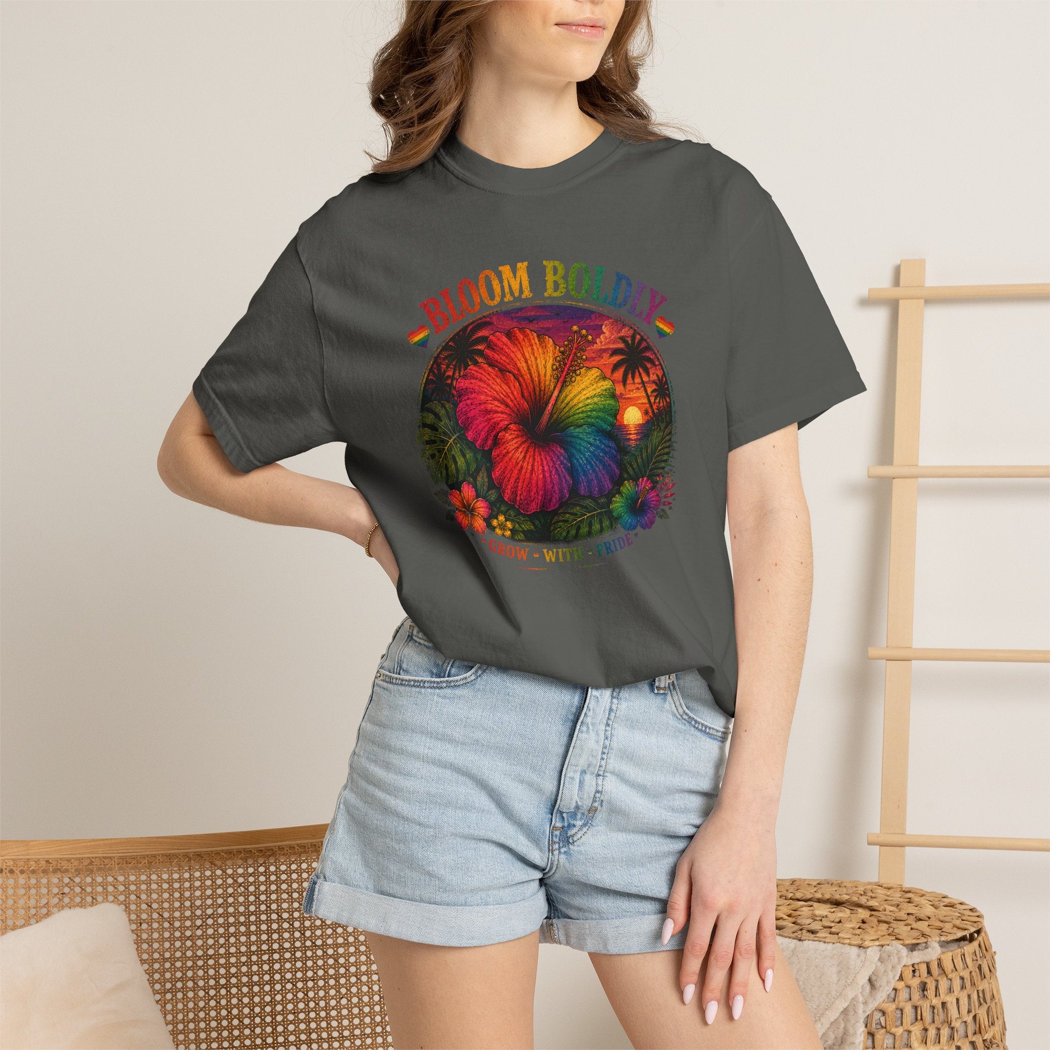 Bloom Boldly T-Shirt — Rainbow Floral Pride Graphic Tee