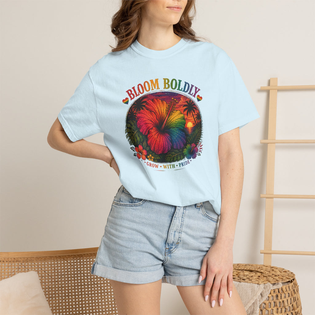 Bloom Boldly T-Shirt — Rainbow Floral Pride Graphic Tee