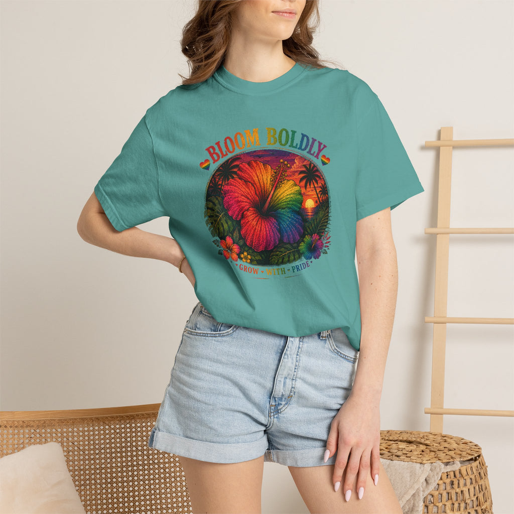 Bloom Boldly T-Shirt — Rainbow Floral Pride Graphic Tee
