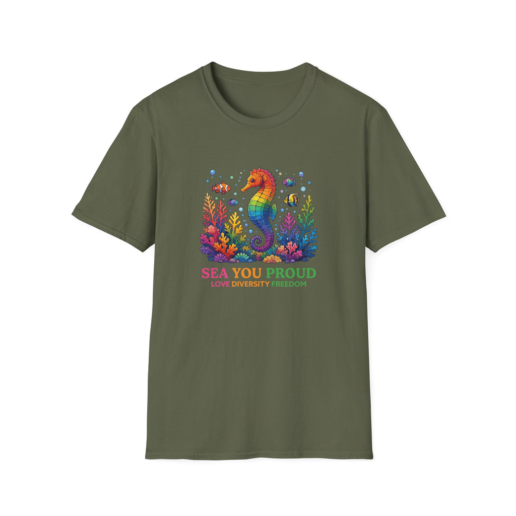 Seahorse Pride T-Shirt — "Sea You Proud" Rainbow LGBTQ+ Tee