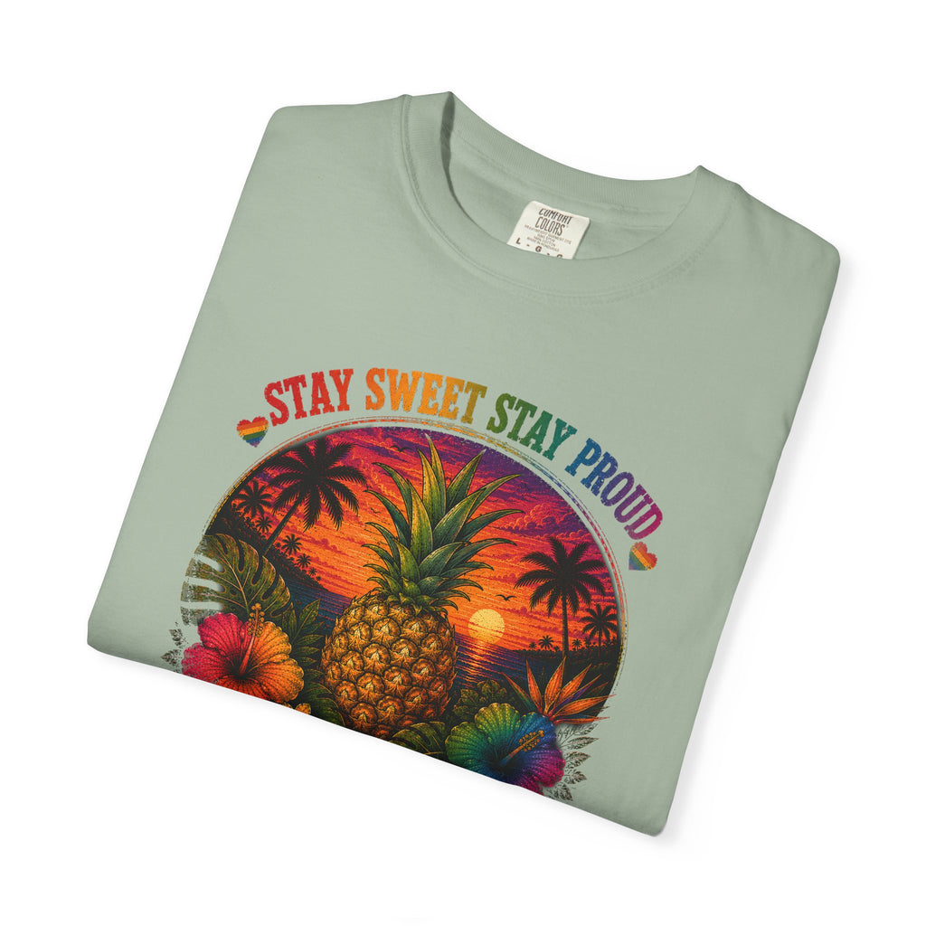 Pineapple Sunset T‑Shirt — “Stay Sweet Stay Proud” Tropical Graphic Tee