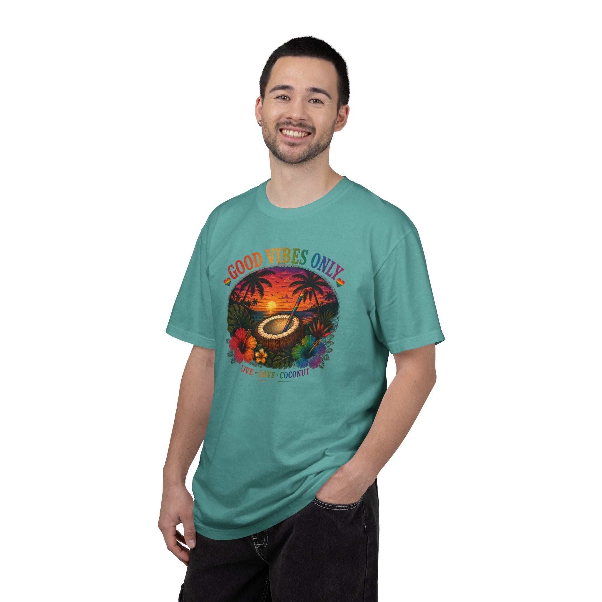 Good Vibes Only T-Shirt — Tropical Sunset Coconut Beach Tee