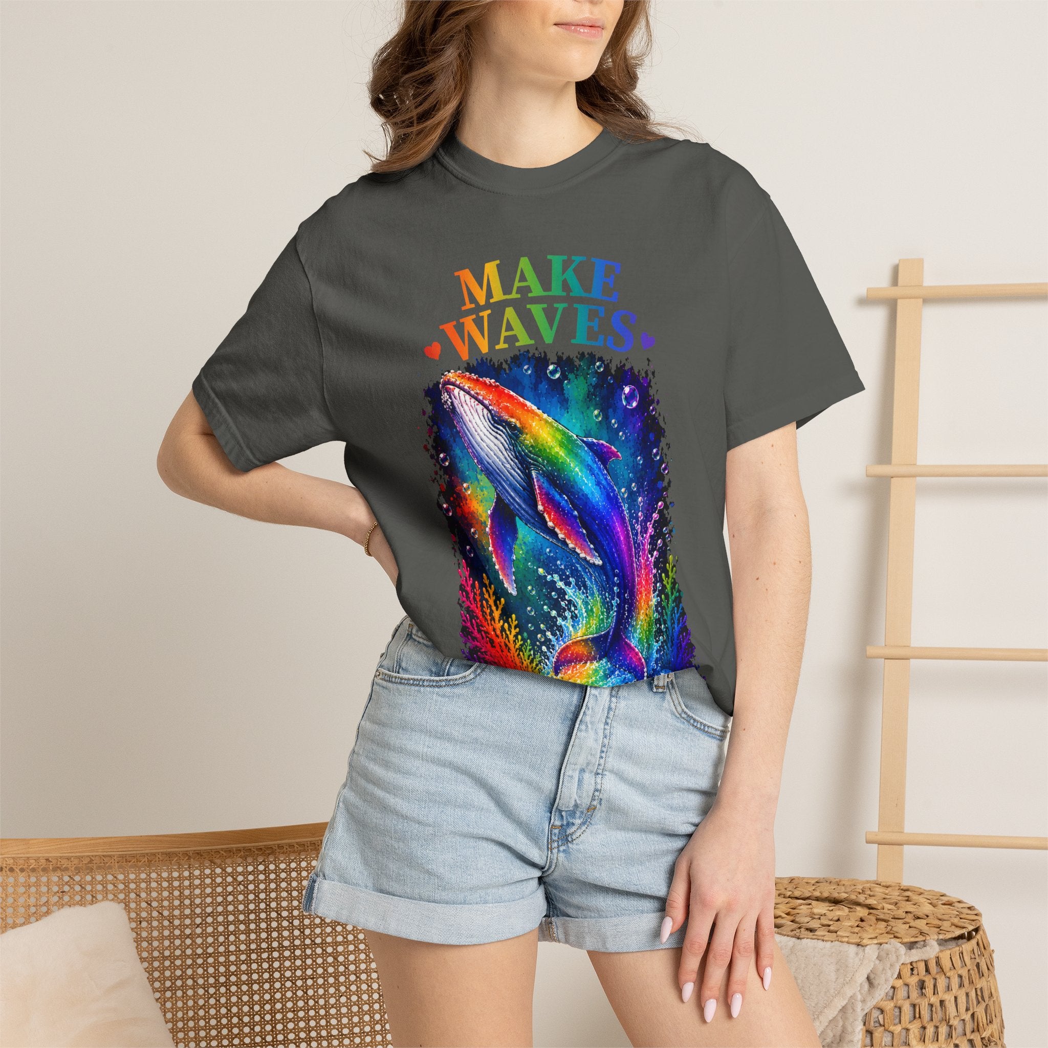 Make Waves Rainbow Dolphin T-Shirt — "Be Loud, Be Proud" LGBTQ+ Pride Tee