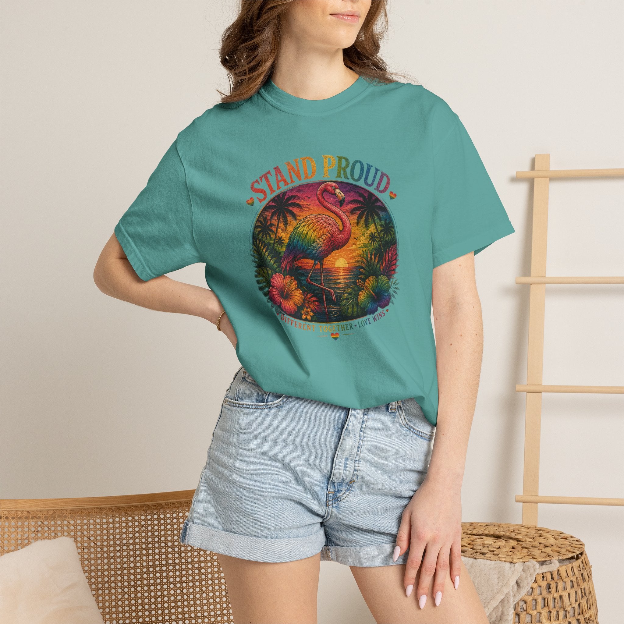 Stand Proud Flamingo T-Shirt — Tropical Pride Graphic Tee