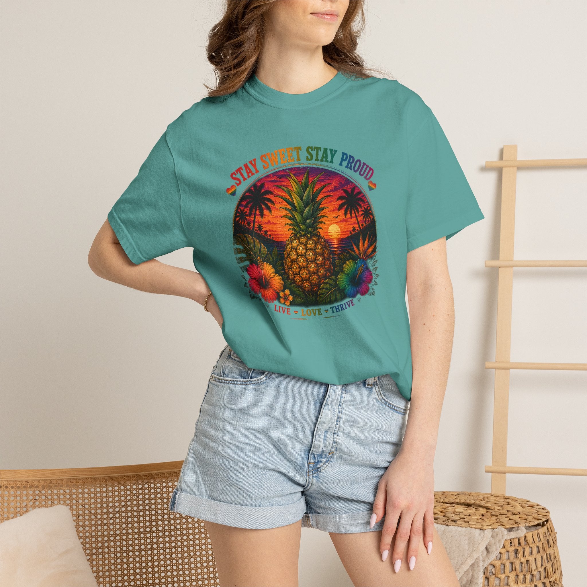 Pineapple Sunset T‑Shirt — “Stay Sweet Stay Proud” Tropical Graphic Tee