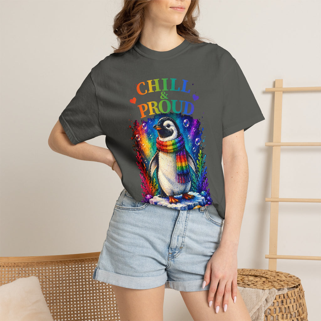 Chill & Proud Penguin T-Shirt — Rainbow LGBTQ+ Pride Tee (Love Knows No Rules)