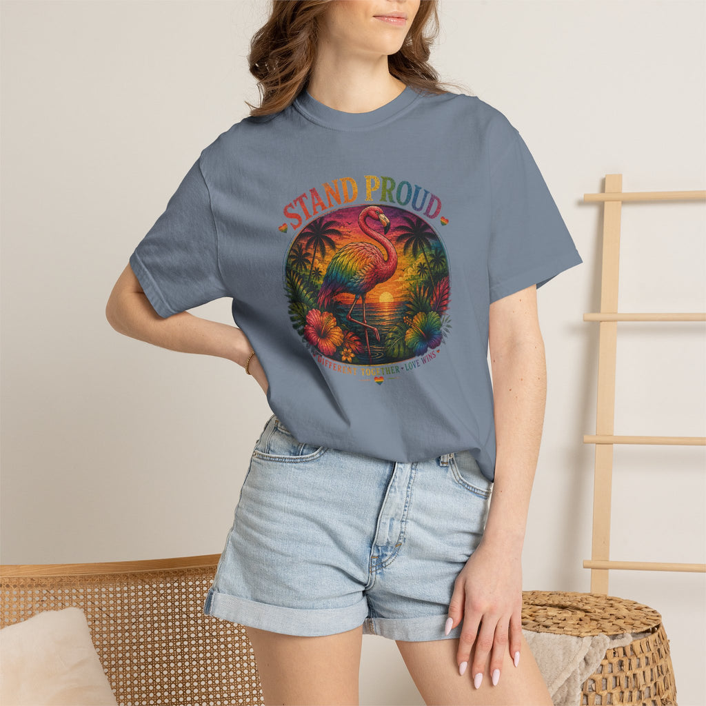 Stand Proud Flamingo T-Shirt — Tropical Pride Graphic Tee