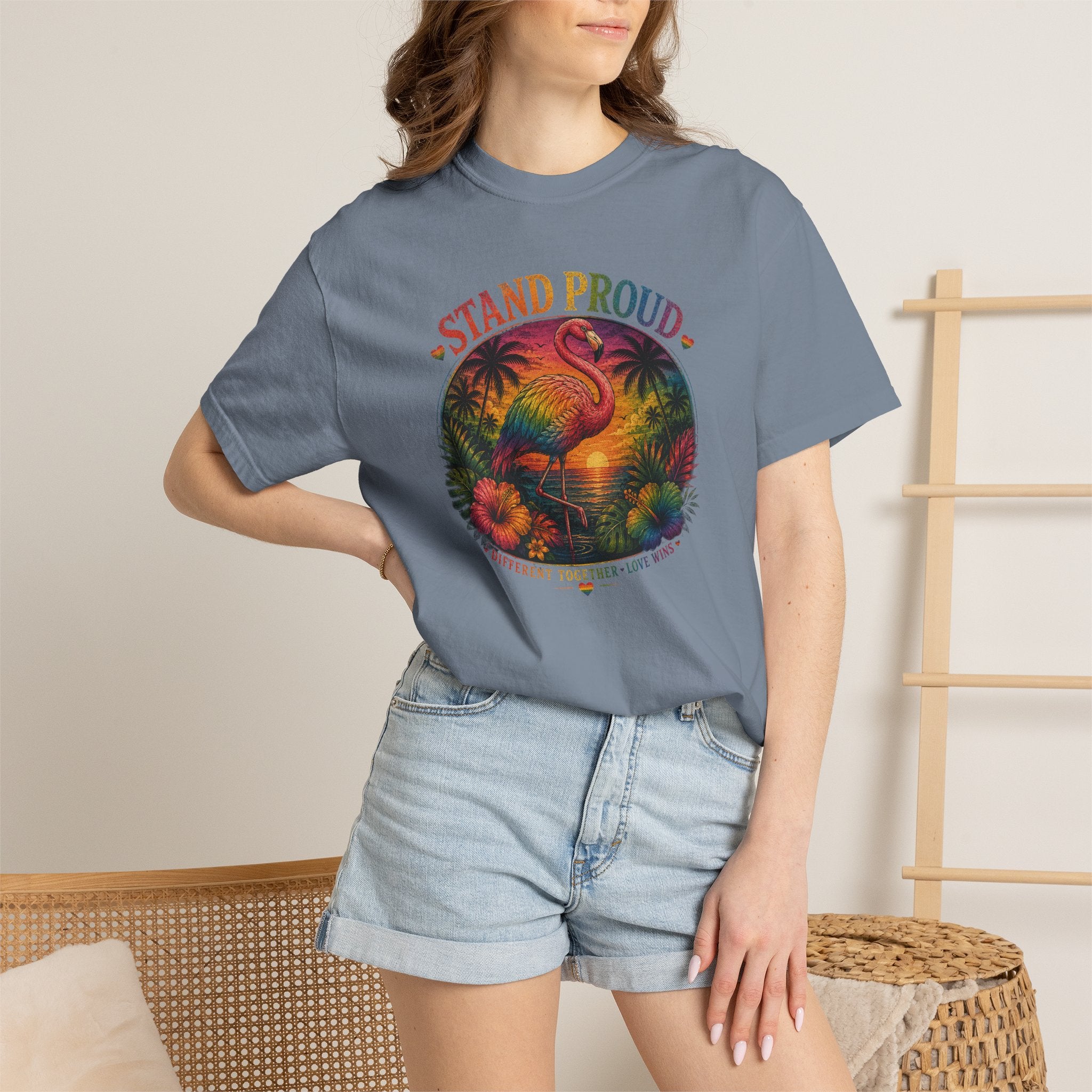 Stand Proud Flamingo T-Shirt — Tropical Pride Graphic Tee