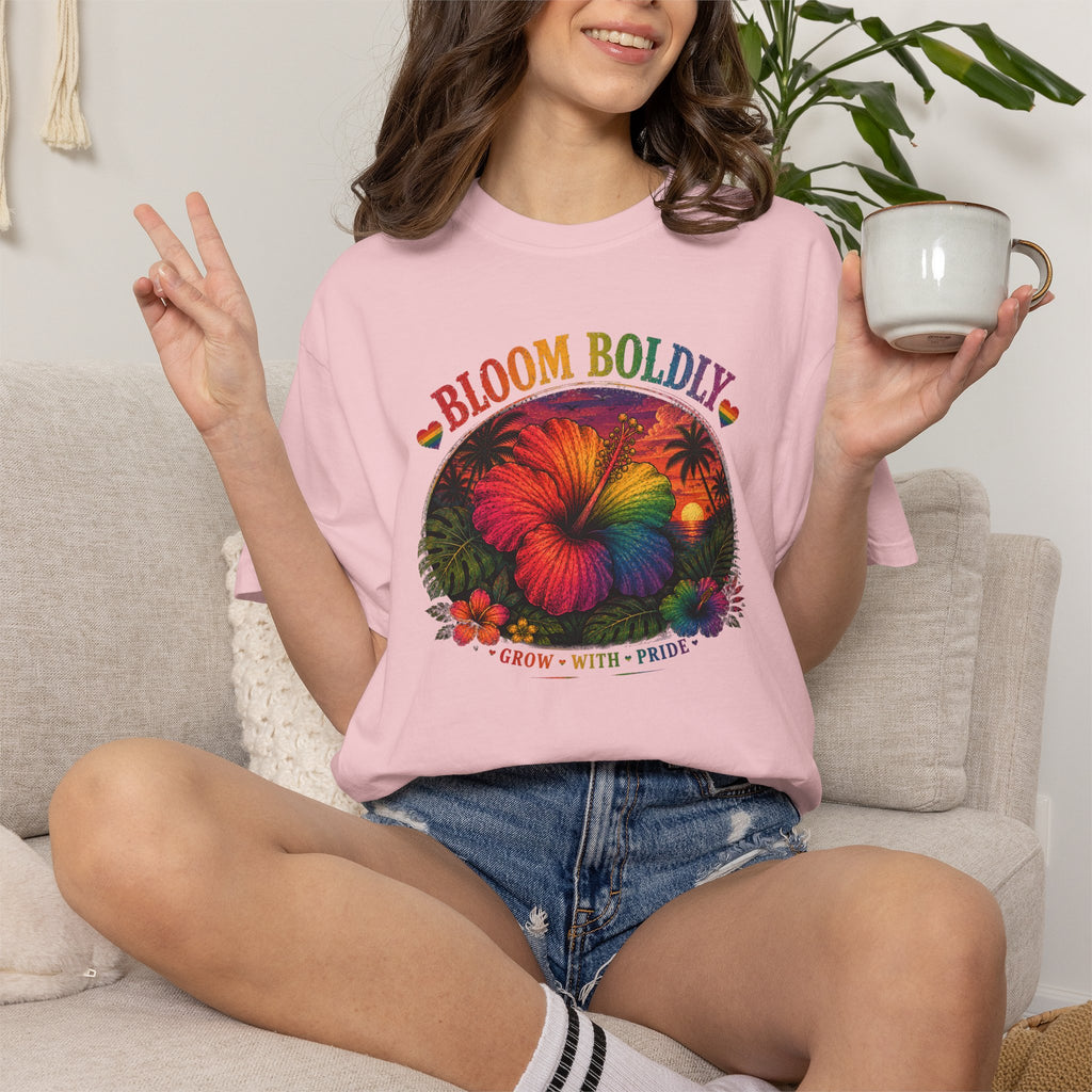 Bloom Boldly T-Shirt — Rainbow Floral Pride Graphic Tee