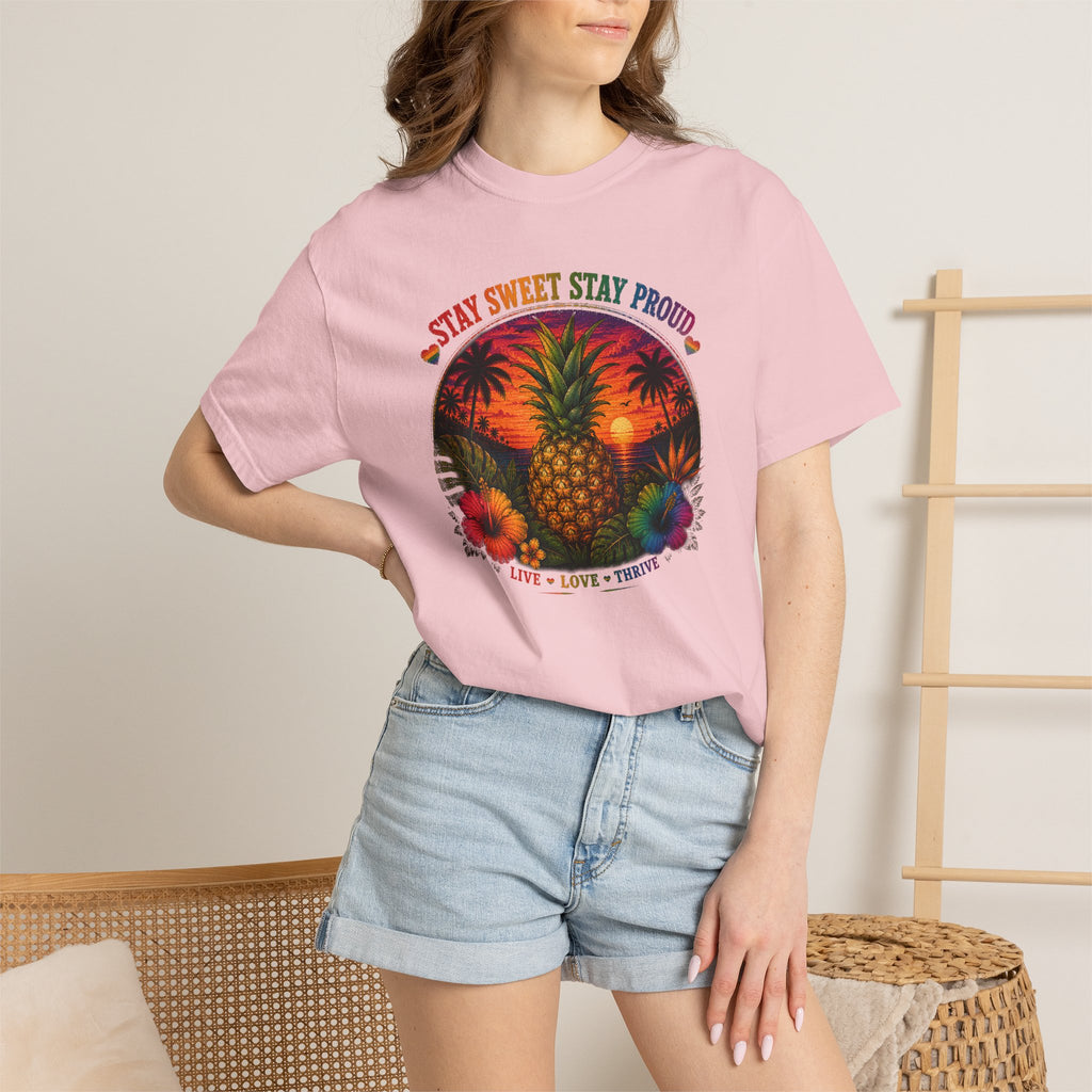 Pineapple Sunset T‑Shirt — “Stay Sweet Stay Proud” Tropical Graphic Tee