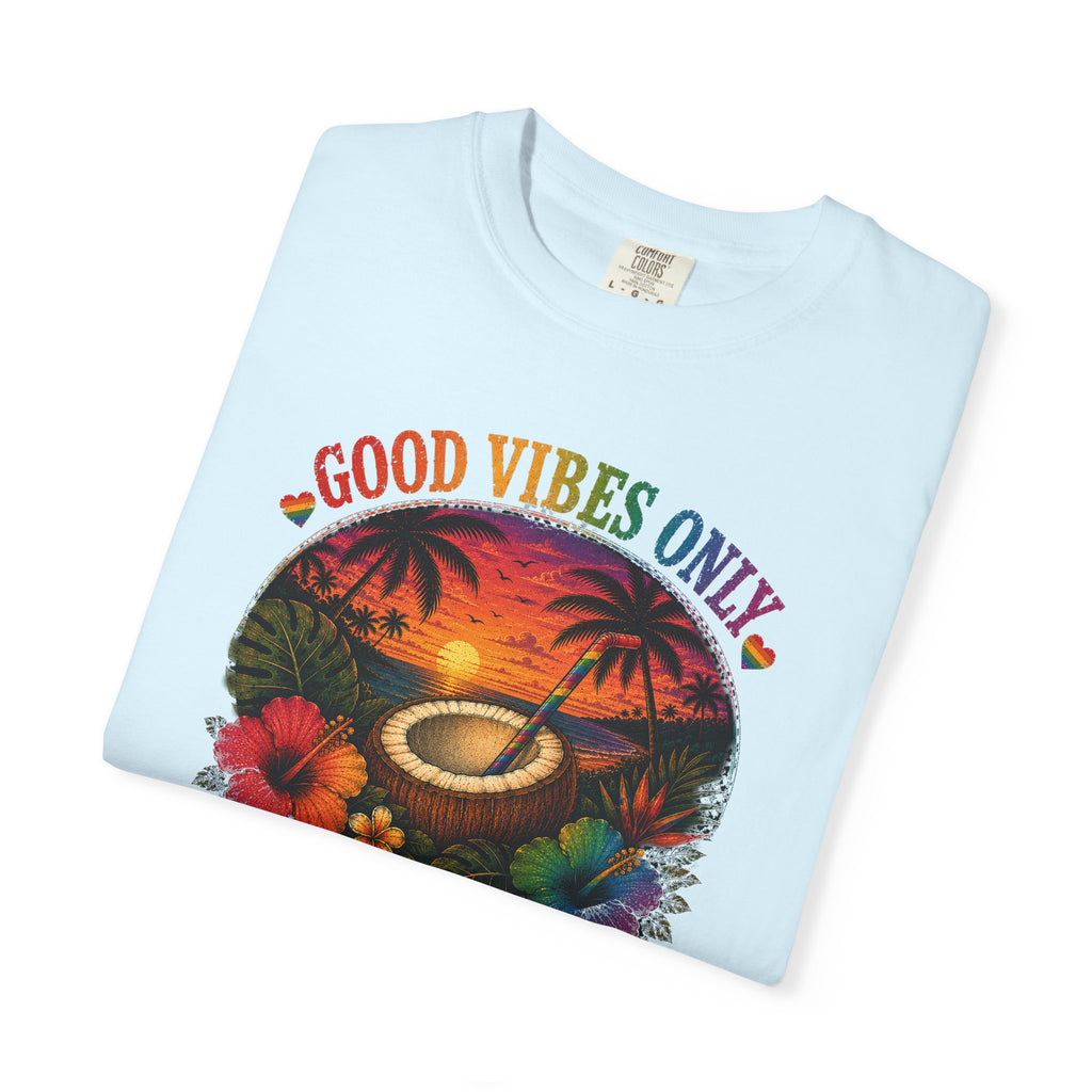 Good Vibes Only T-Shirt — Tropical Sunset Coconut Beach Tee