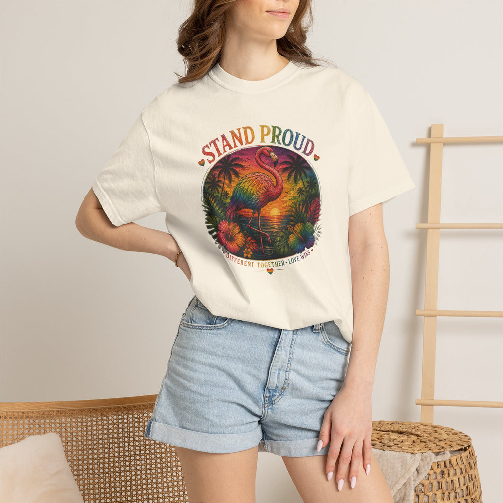 Stand Proud Flamingo T-Shirt — Tropical Pride Graphic Tee