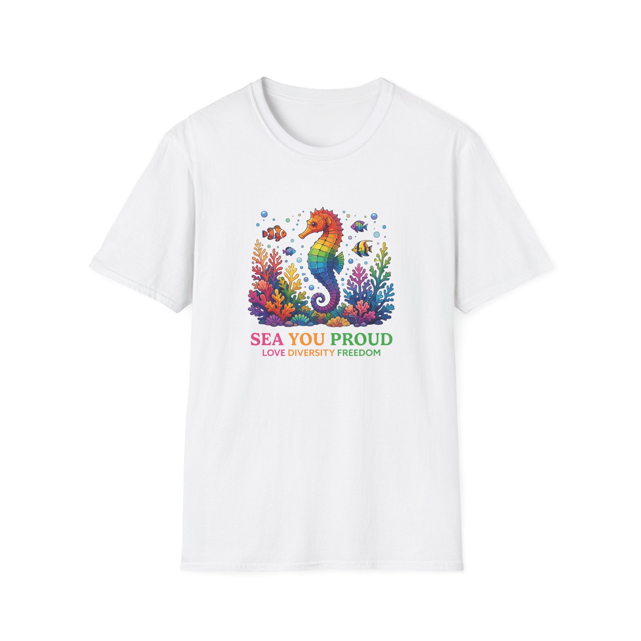 Seahorse Pride T-Shirt — "Sea You Proud" Rainbow LGBTQ+ Tee