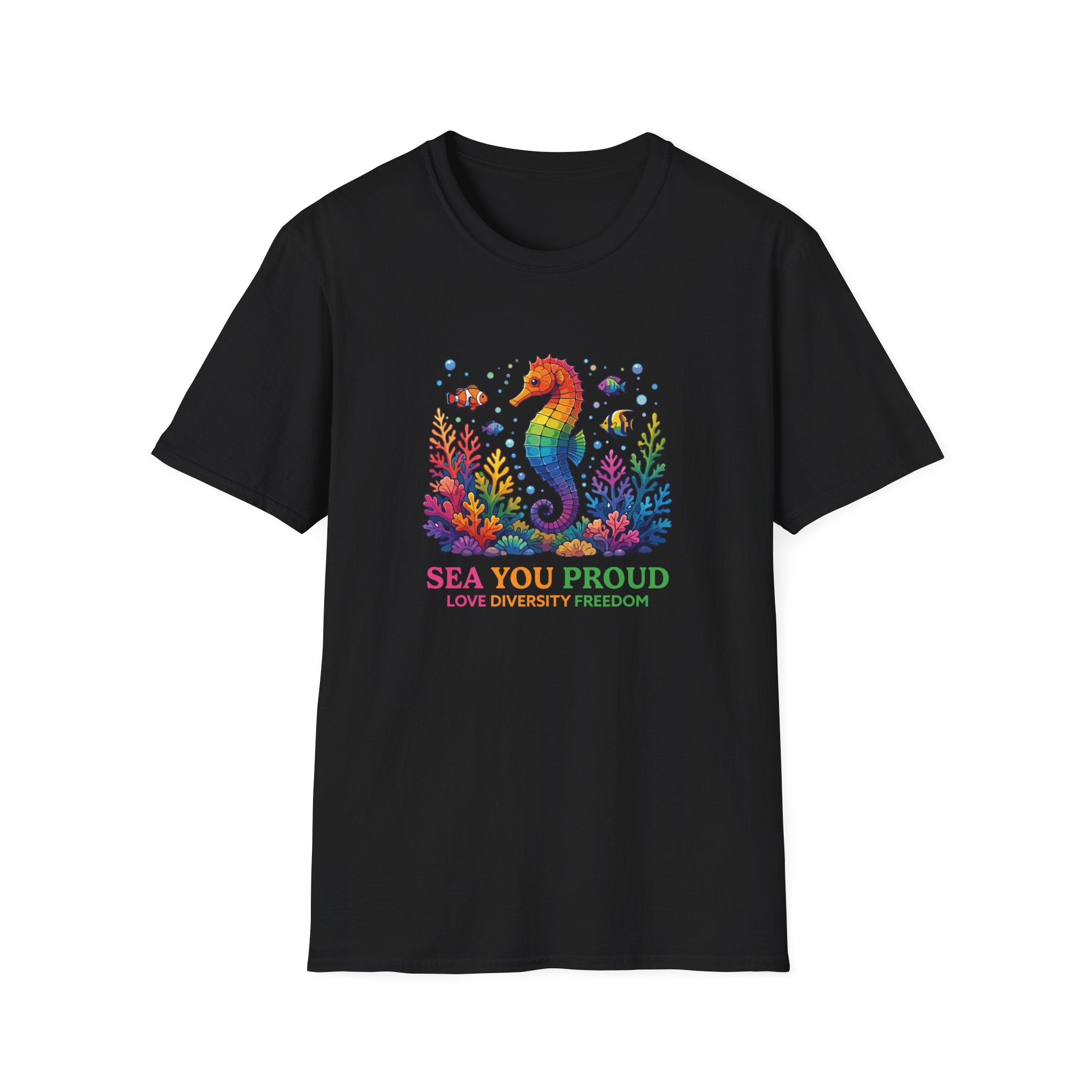 Seahorse Pride T-Shirt — "Sea You Proud" Rainbow LGBTQ+ Tee