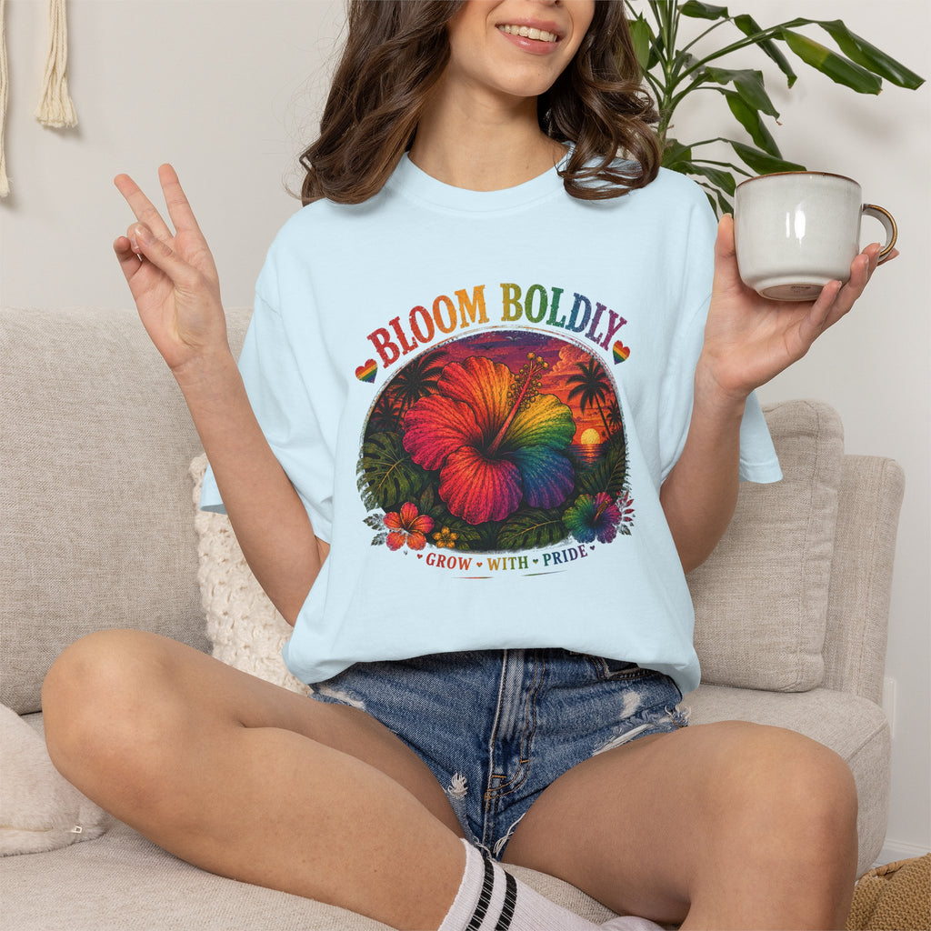 Bloom Boldly T-Shirt — Rainbow Floral Pride Graphic Tee