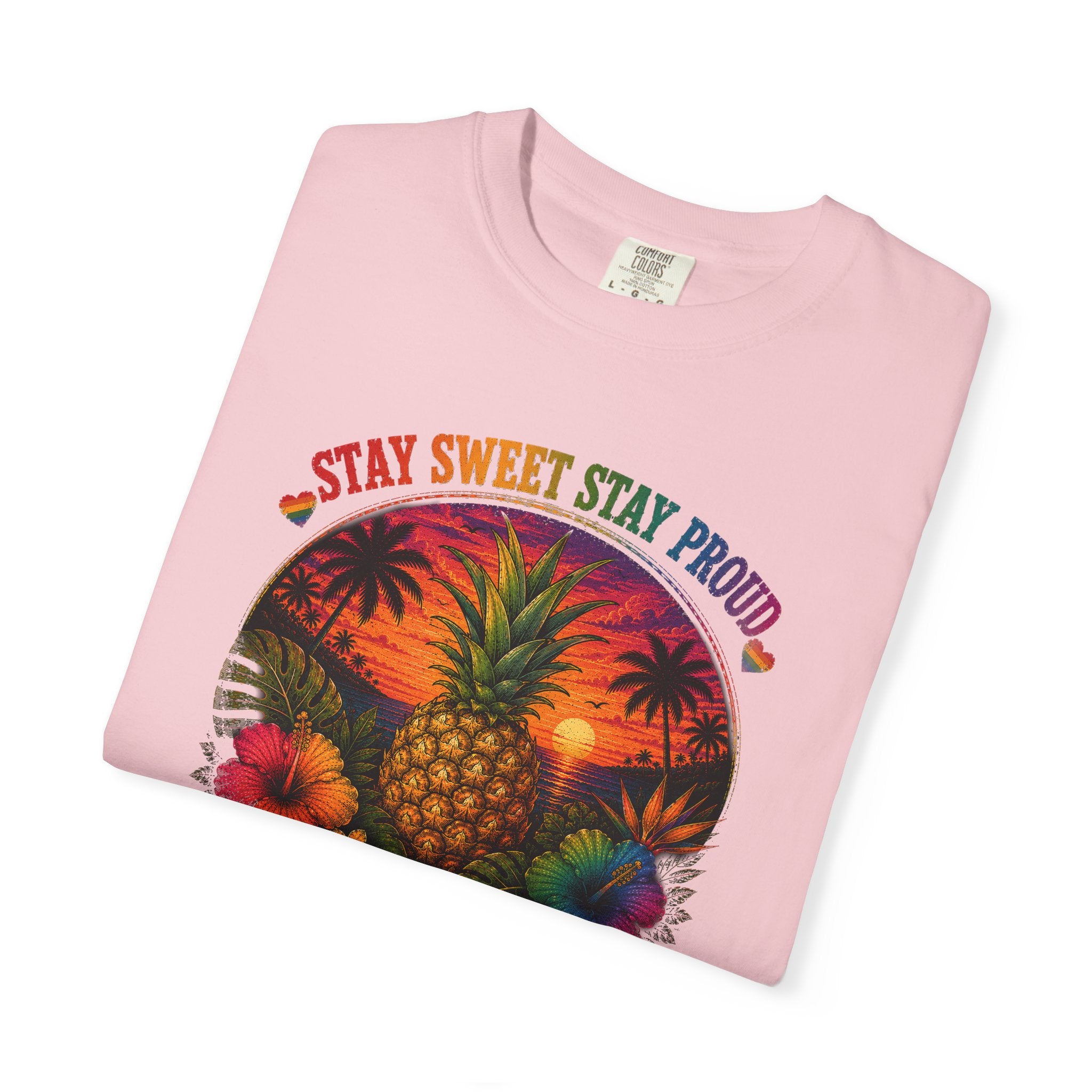 Pineapple Sunset T‑Shirt — “Stay Sweet Stay Proud” Tropical Graphic Tee