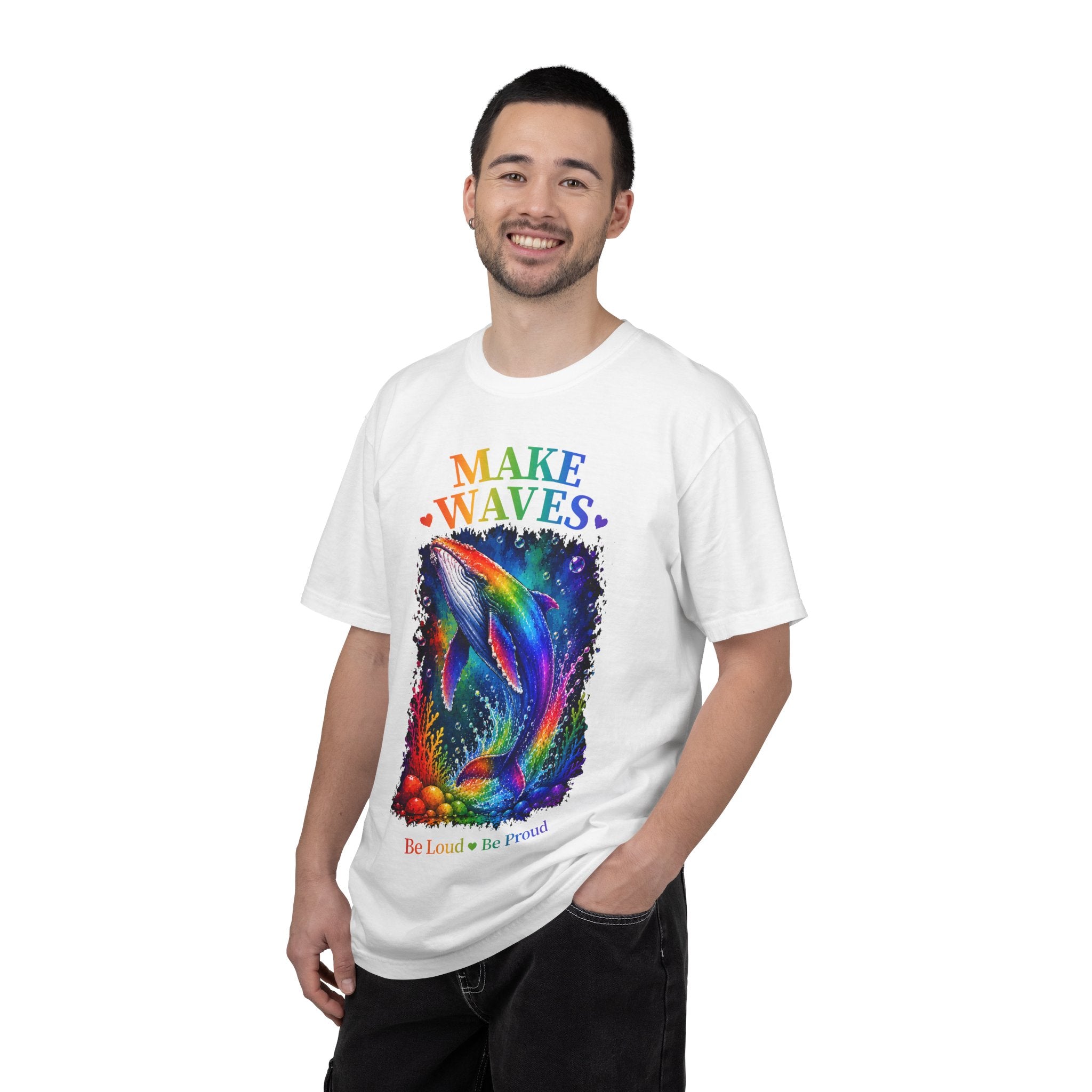 Make Waves Rainbow Dolphin T-Shirt — "Be Loud, Be Proud" LGBTQ+ Pride Tee