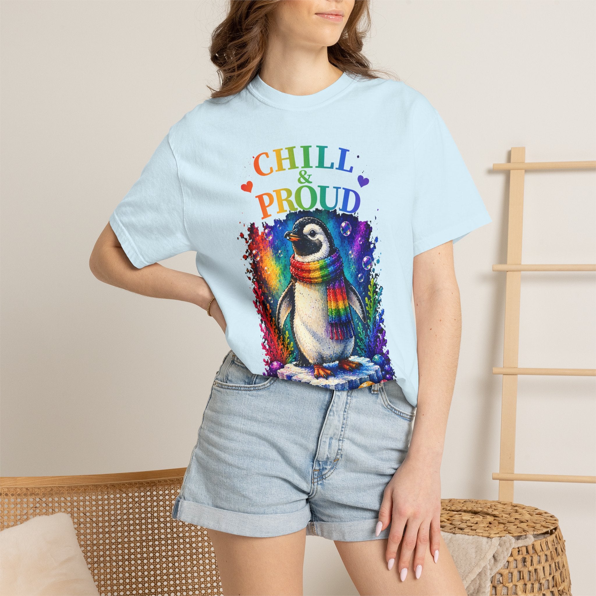 Chill & Proud Penguin T-Shirt — Rainbow LGBTQ+ Pride Tee (Love Knows No Rules)