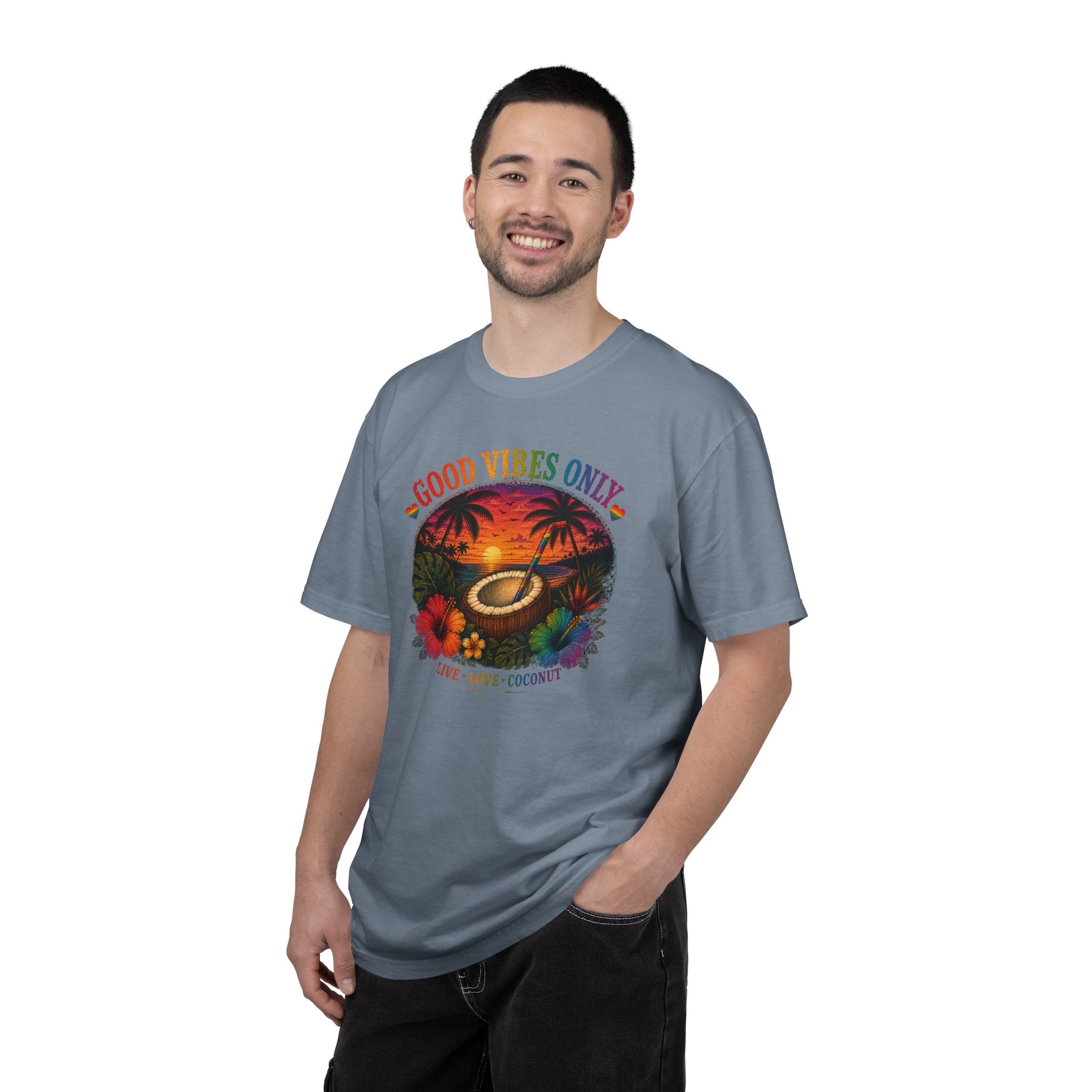 Good Vibes Only T-Shirt — Tropical Sunset Coconut Beach Tee