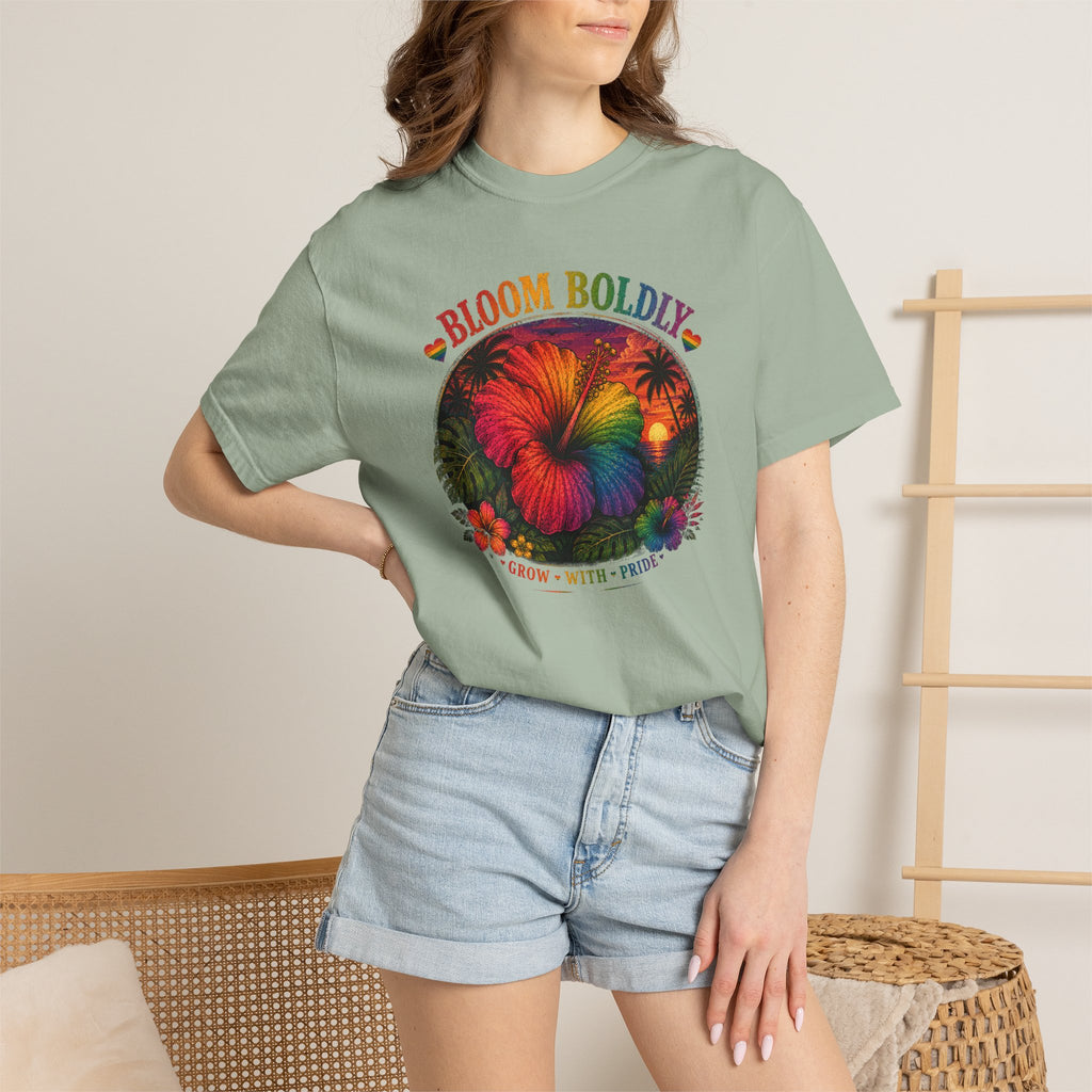 Bloom Boldly T-Shirt — Rainbow Floral Pride Graphic Tee