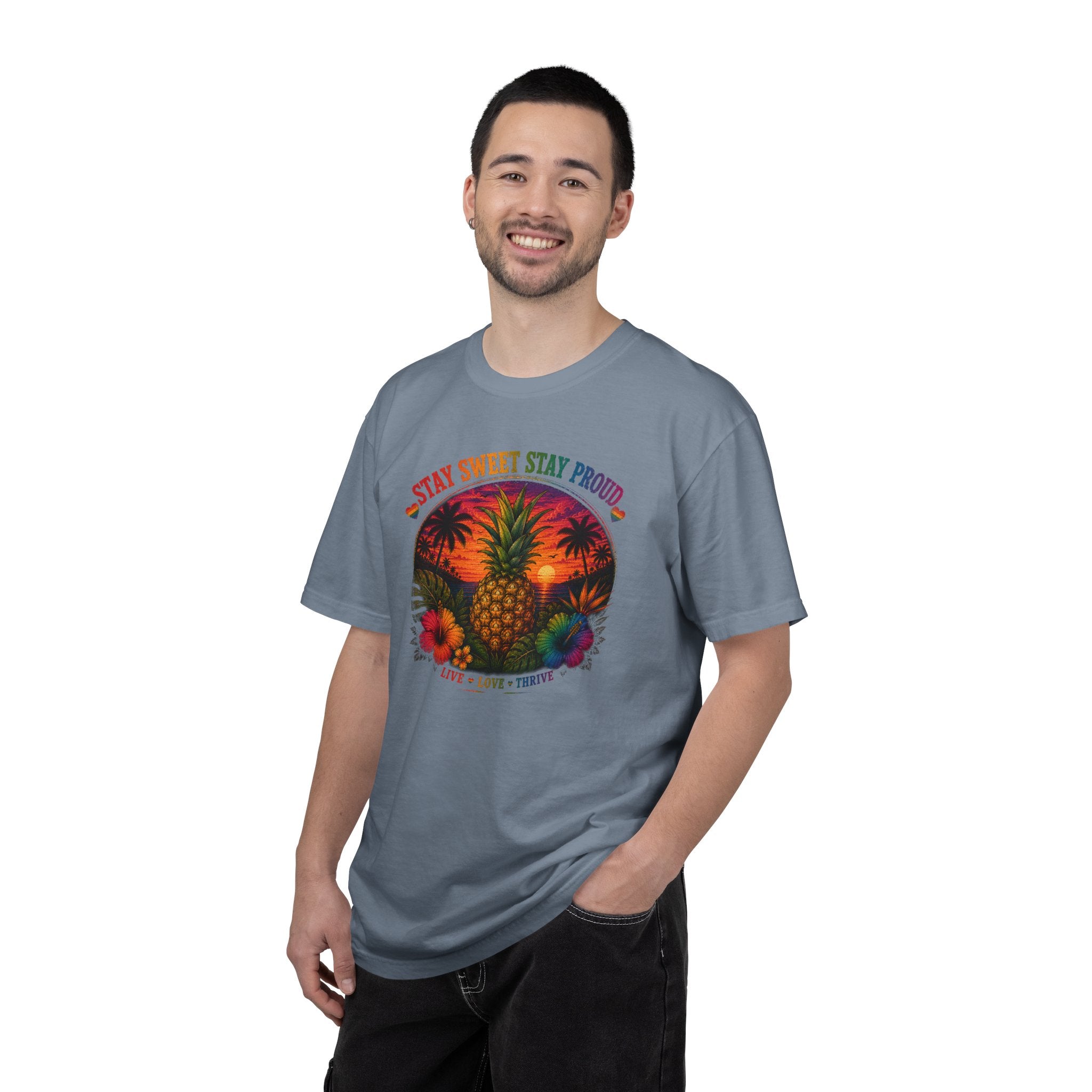 Pineapple Sunset T‑Shirt — “Stay Sweet Stay Proud” Tropical Graphic Tee